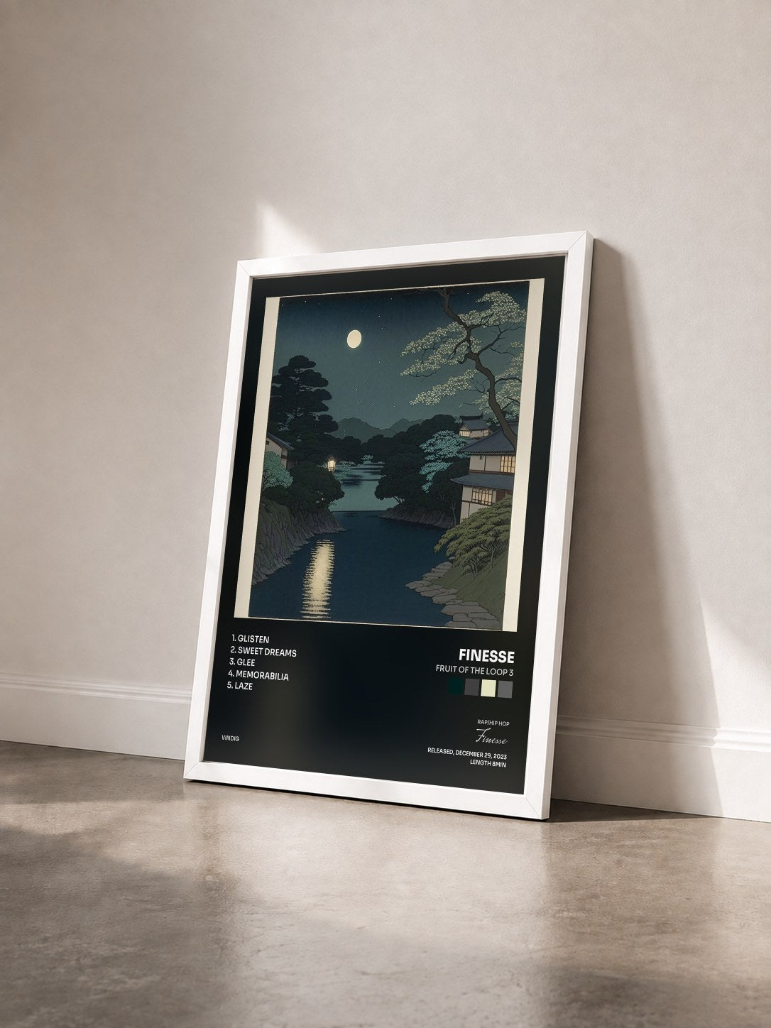 #blanc Tableau de l'album fruit of the loop 3 de Finesse vu de trois quarts, cadre blanc