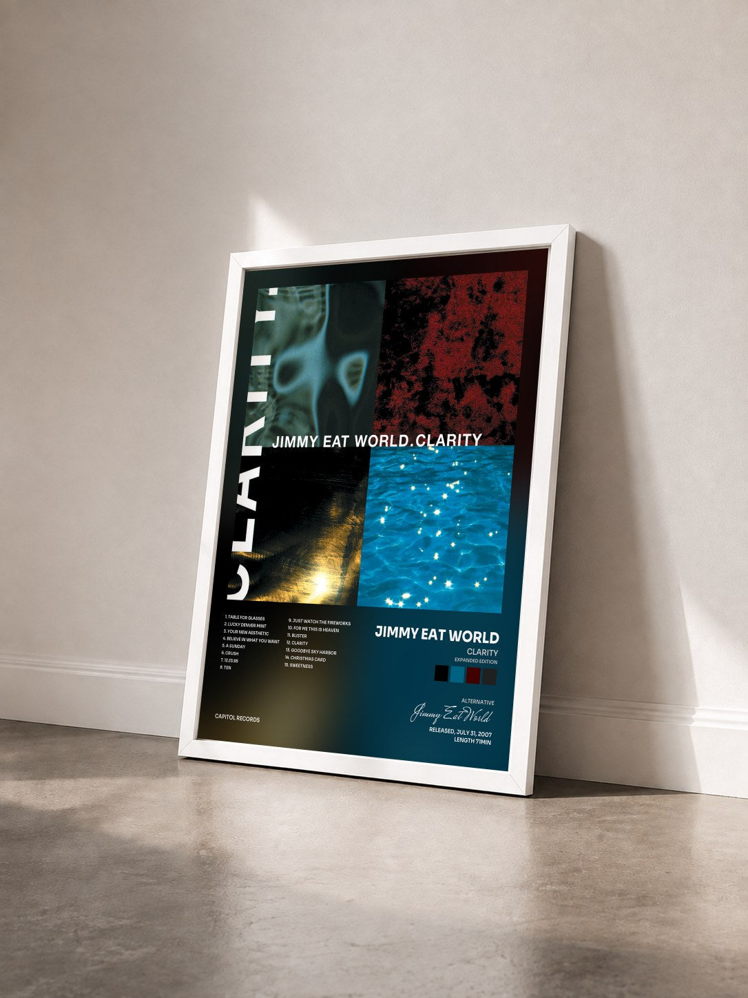#blanc Tableau de l'album Clarity (Expanded Edition) de Jimmy Eat World vu de trois quarts, cadre blanc