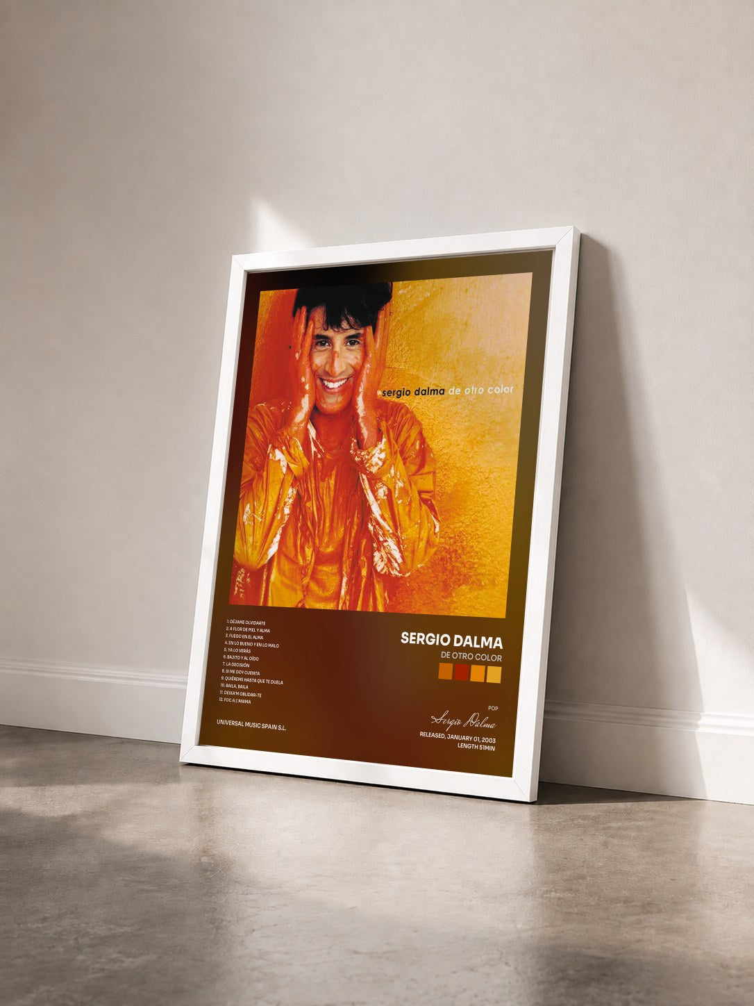#blanc Tableau de l'album De Otro Color de Sergio Dalma vu de trois quarts, cadre blanc