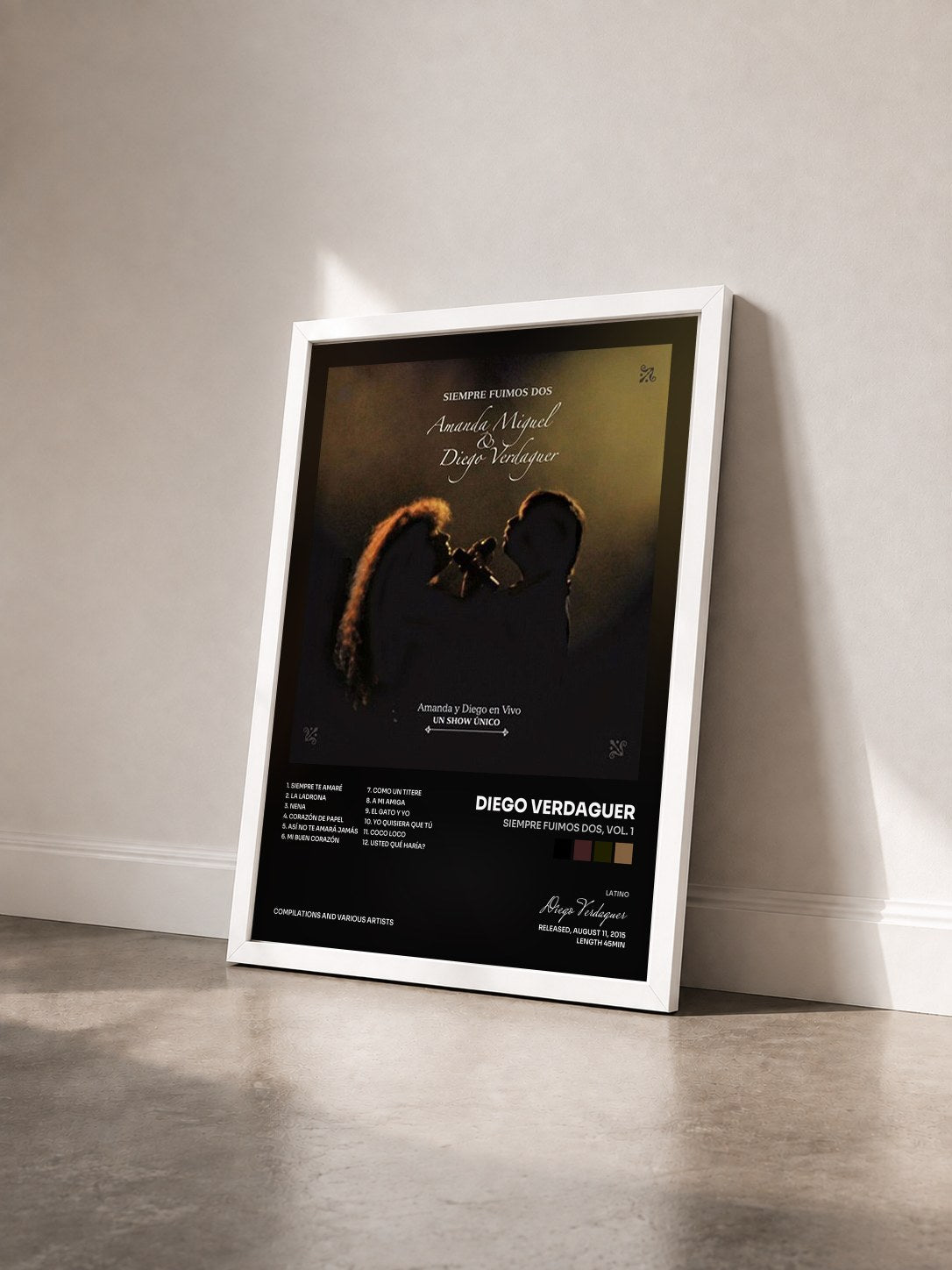 #blanc Tableau de l'album Siempre Fuimos Dos, Vol. 1 de Diego Verdaguer vu de trois quarts, cadre blanc
