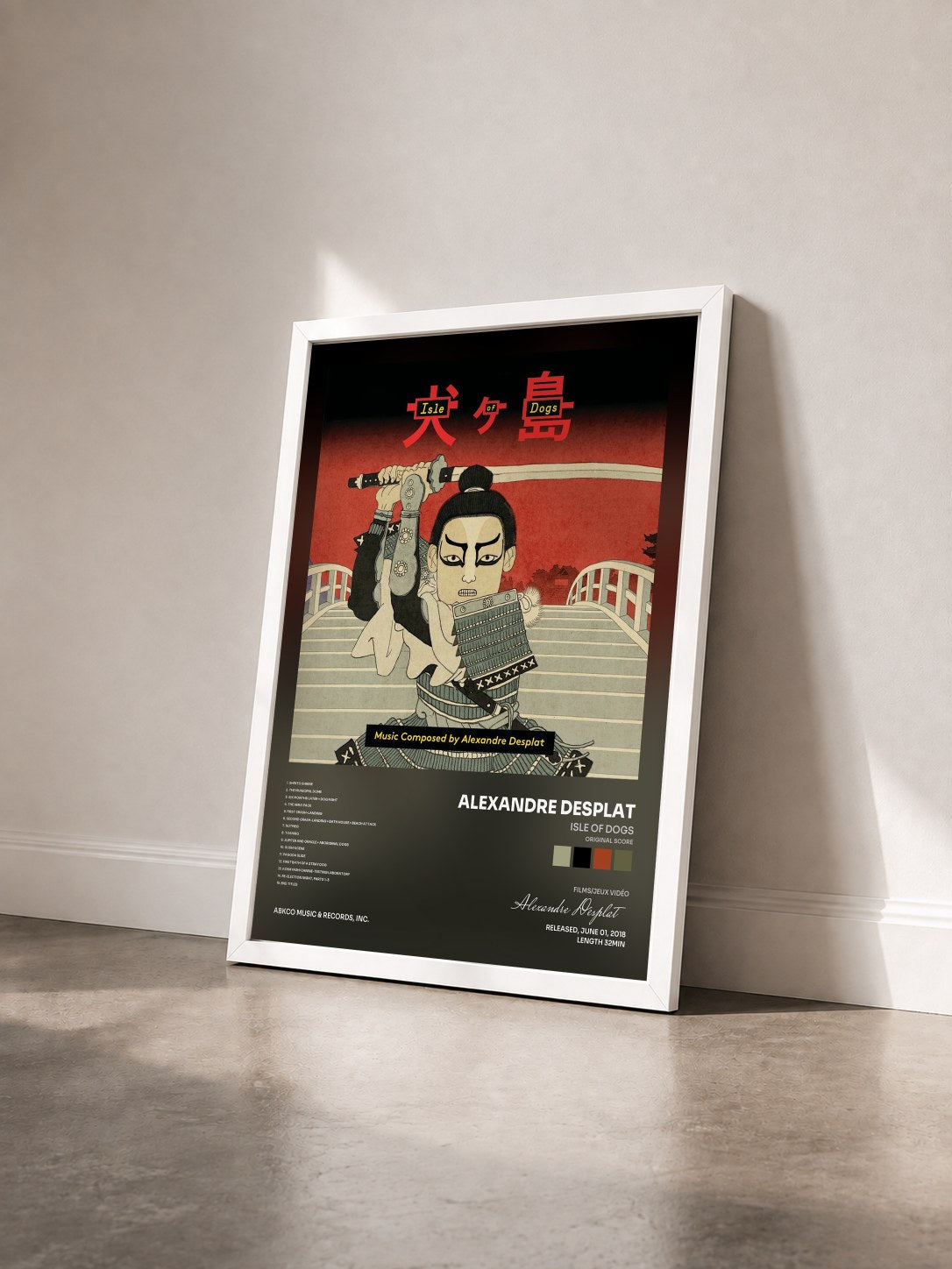 #blanc Tableau de l'album Isle Of Dogs (Original Score) de Alexandre Desplat vu de trois quarts, cadre blanc
