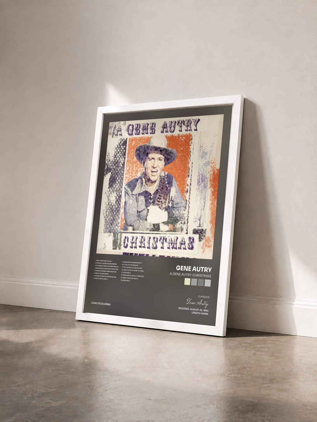 #blanc Tableau de l'album A Gene Autry Christmas de Gene Autry vu de trois quarts, cadre blanc