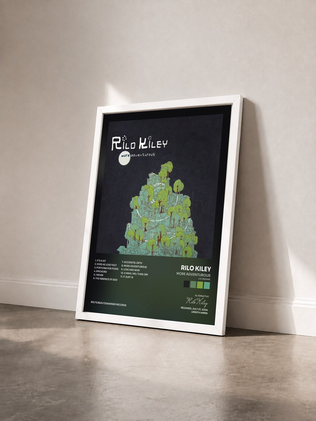 #blanc Tableau de l'album More Adventurous (U.S. Release) de Rilo Kiley vu de trois quarts, cadre blanc