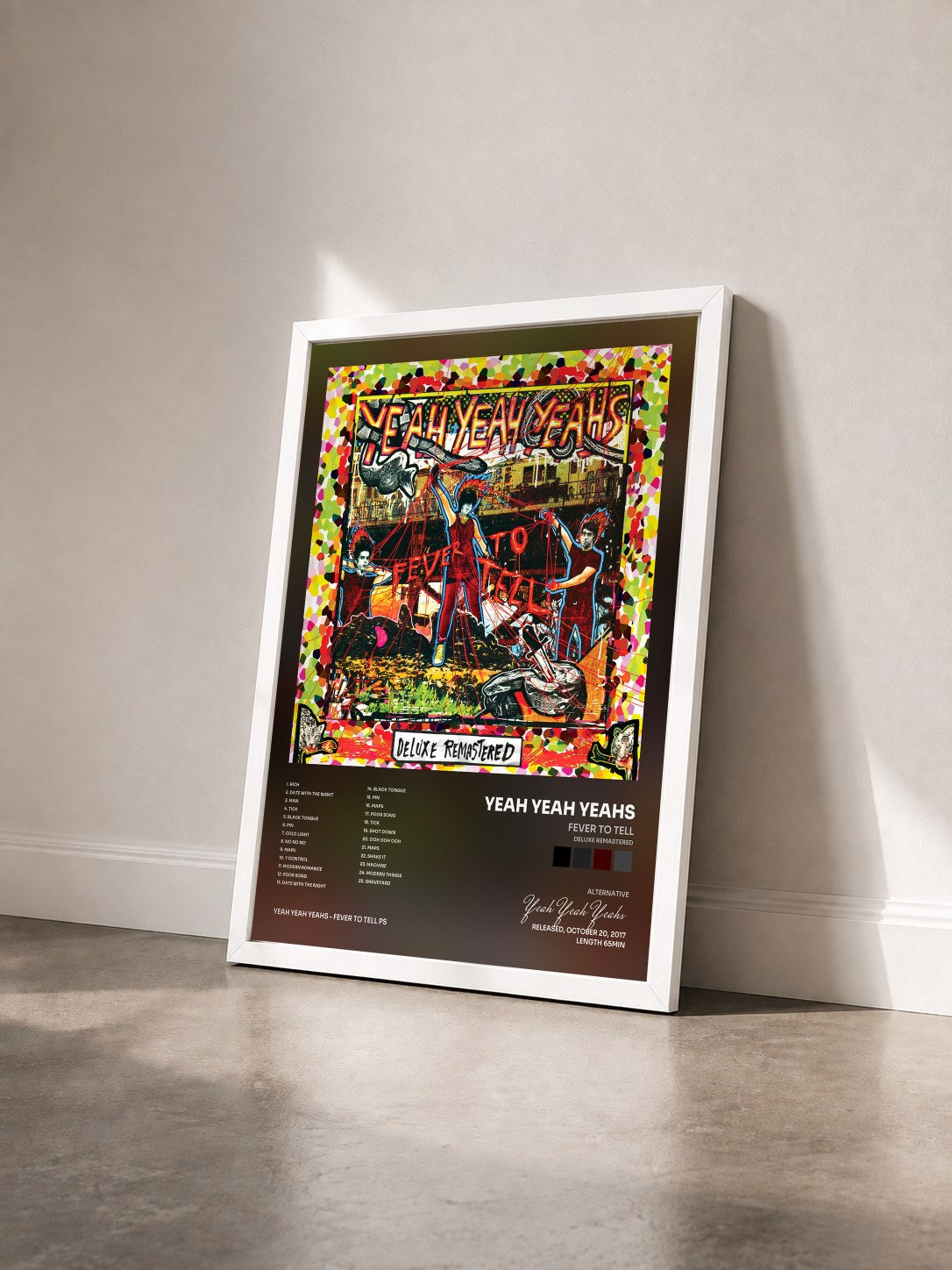 #blanc Tableau de l'album Fever To Tell (Deluxe Remastered) de Yeah Yeah Yeahs vu de trois quarts, cadre blanc