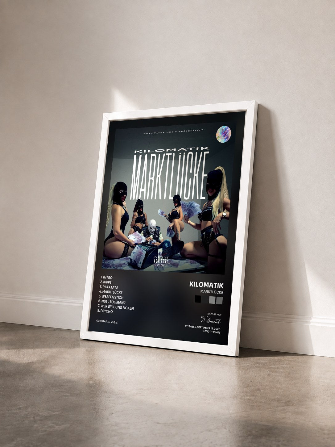 #blanc Tableau de l'album MARKTLÜCKE de Kilomatik vu de trois quarts, cadre blanc