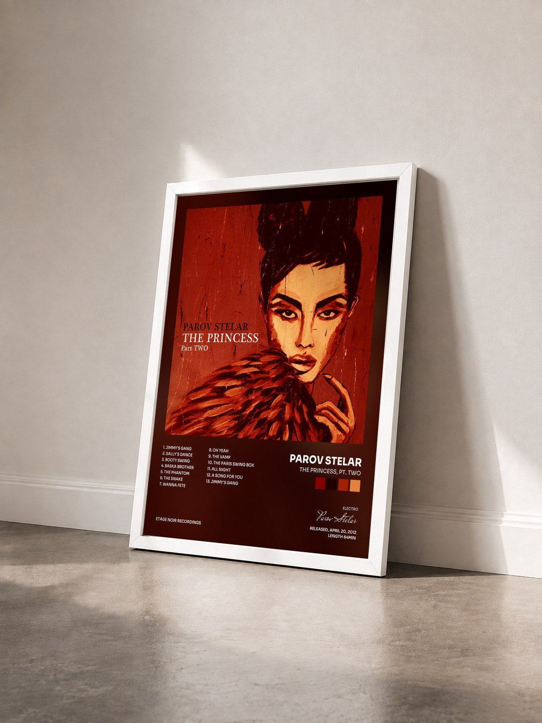 #blanc Tableau de l'album The Princess, Pt. Two de Parov Stelar vu de trois quarts, cadre blanc