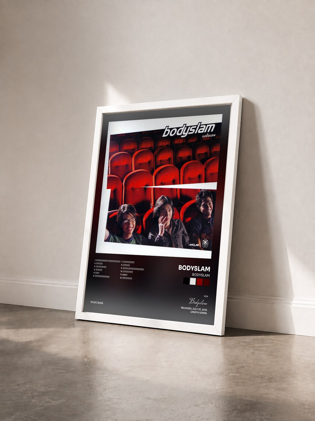#blanc Bodyslam by Bodyslam as a framed art print seen at an angle, white frame