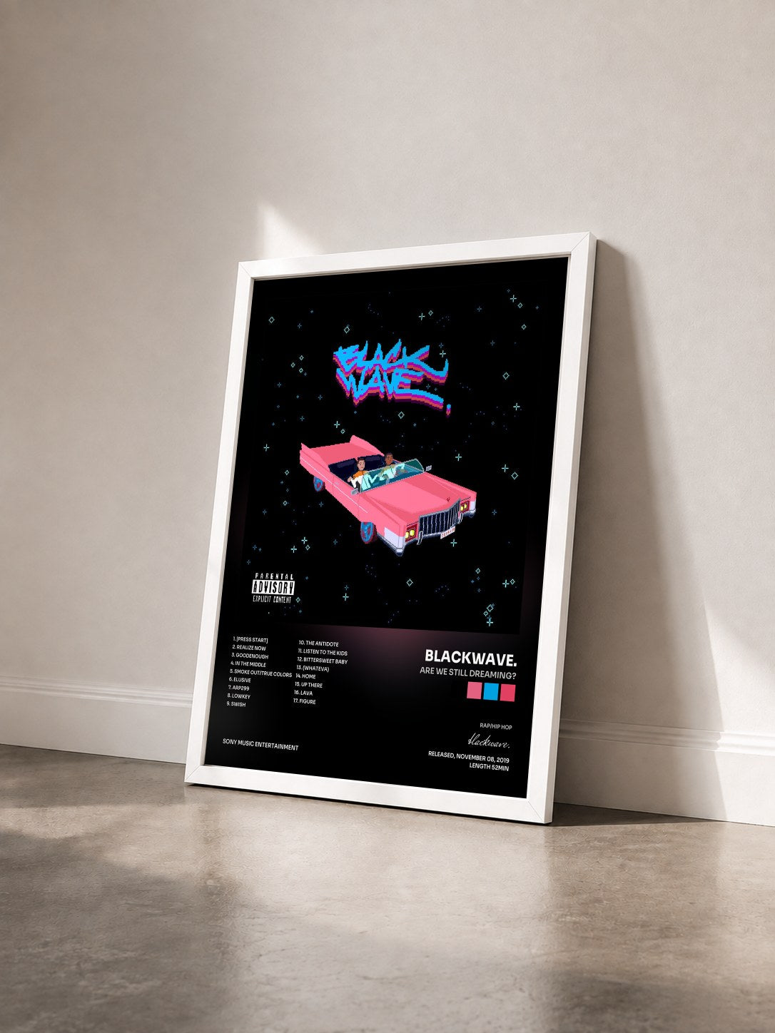 #blanc Tableau de l'album ARE WE STILL DREAMING? de blackwave. vu de trois quarts, cadre blanc