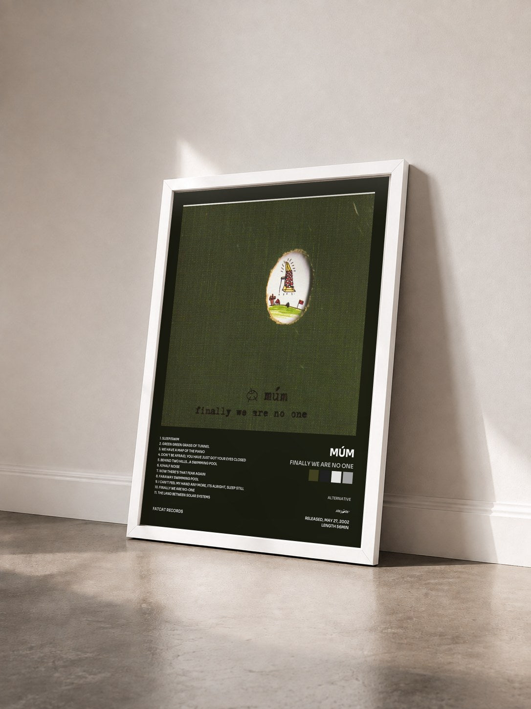 #blanc Tableau de l'album Finally We Are No One de múm vu de trois quarts, cadre blanc