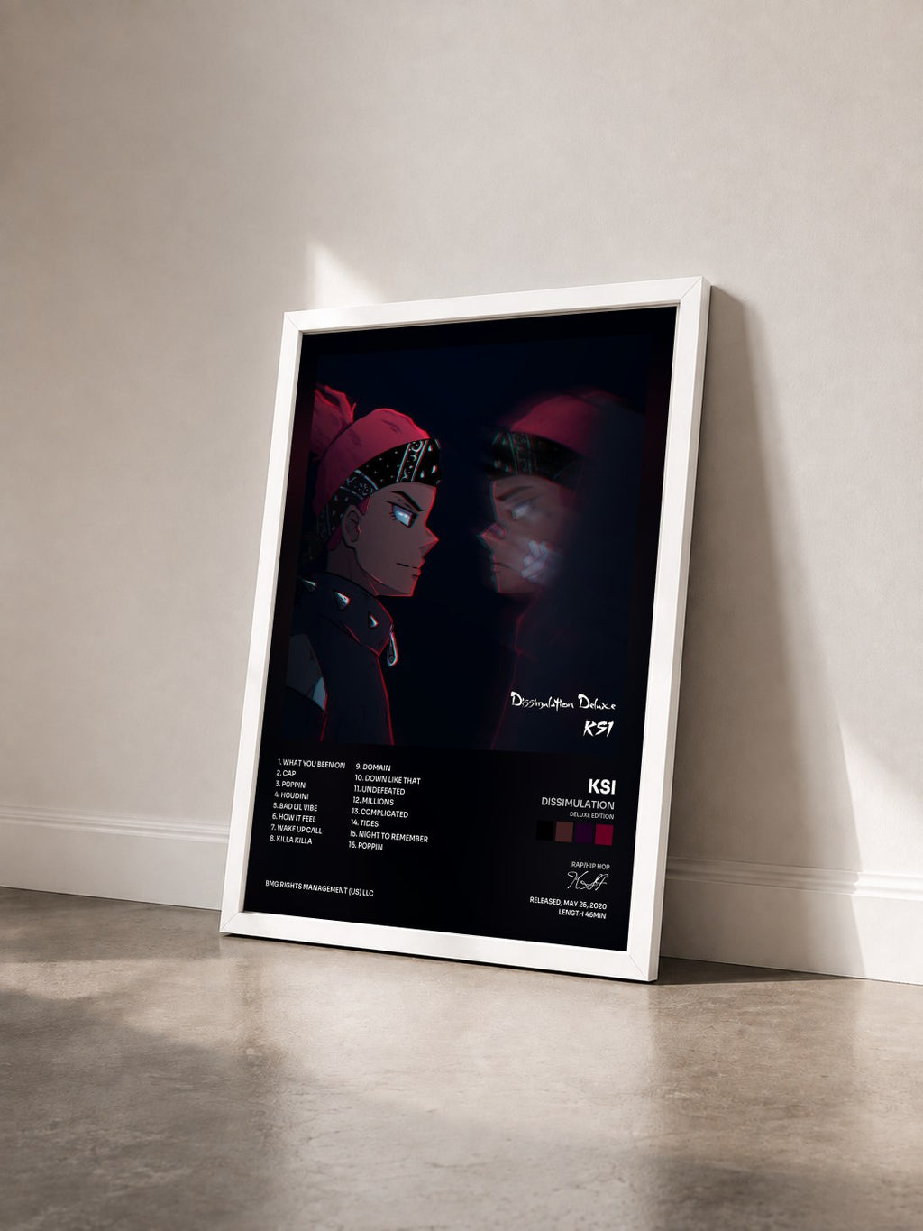 #blanc Dissimulation (Deluxe Edition) by KSI as a framed art print seen at an angle, white frame