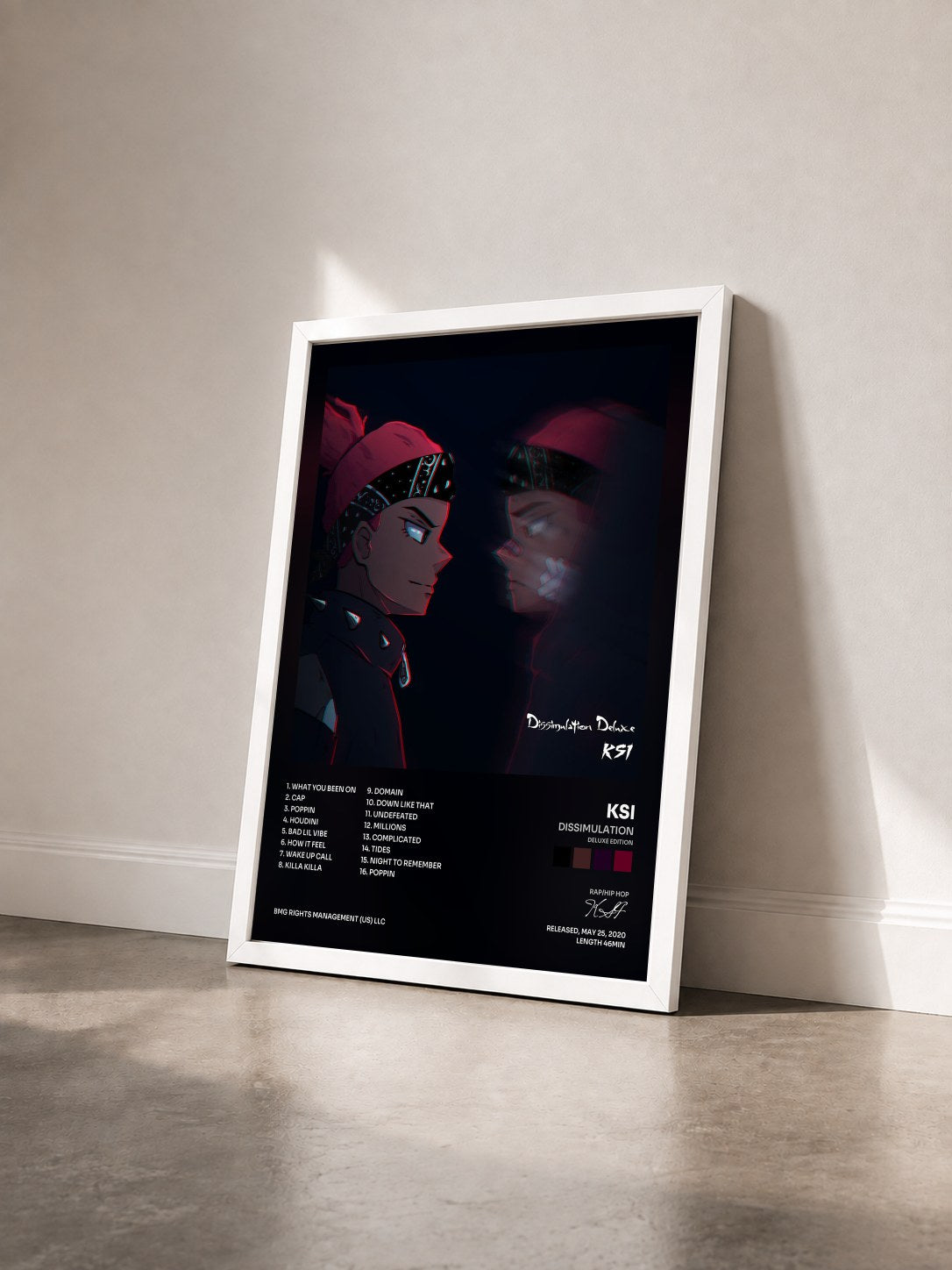 #blanc Tableau de l'album Dissimulation (Deluxe Edition) de KSI vu de trois quarts, cadre blanc