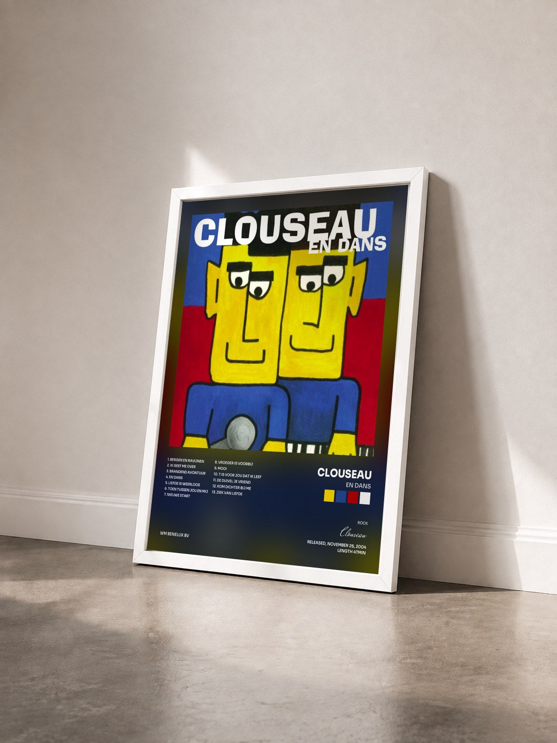 #blanc Tableau de l'album En Dans de Clouseau vu de trois quarts, cadre blanc