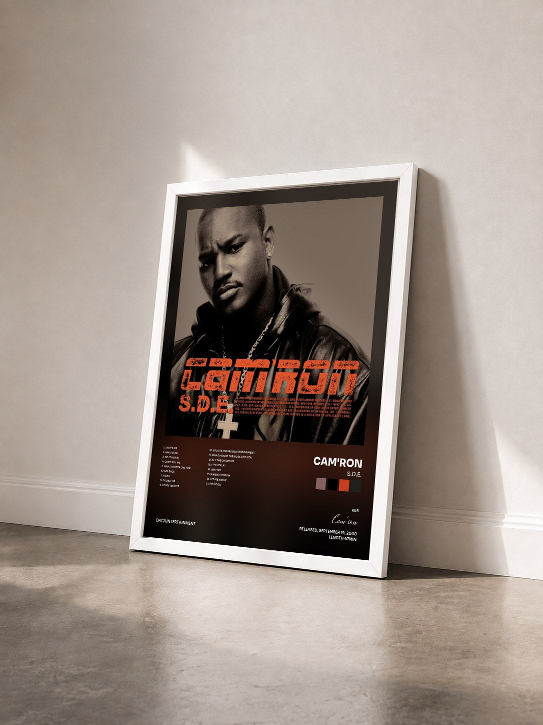 #blanc Tableau de l'album S.D.E. de Cam'ron vu de trois quarts, cadre blanc