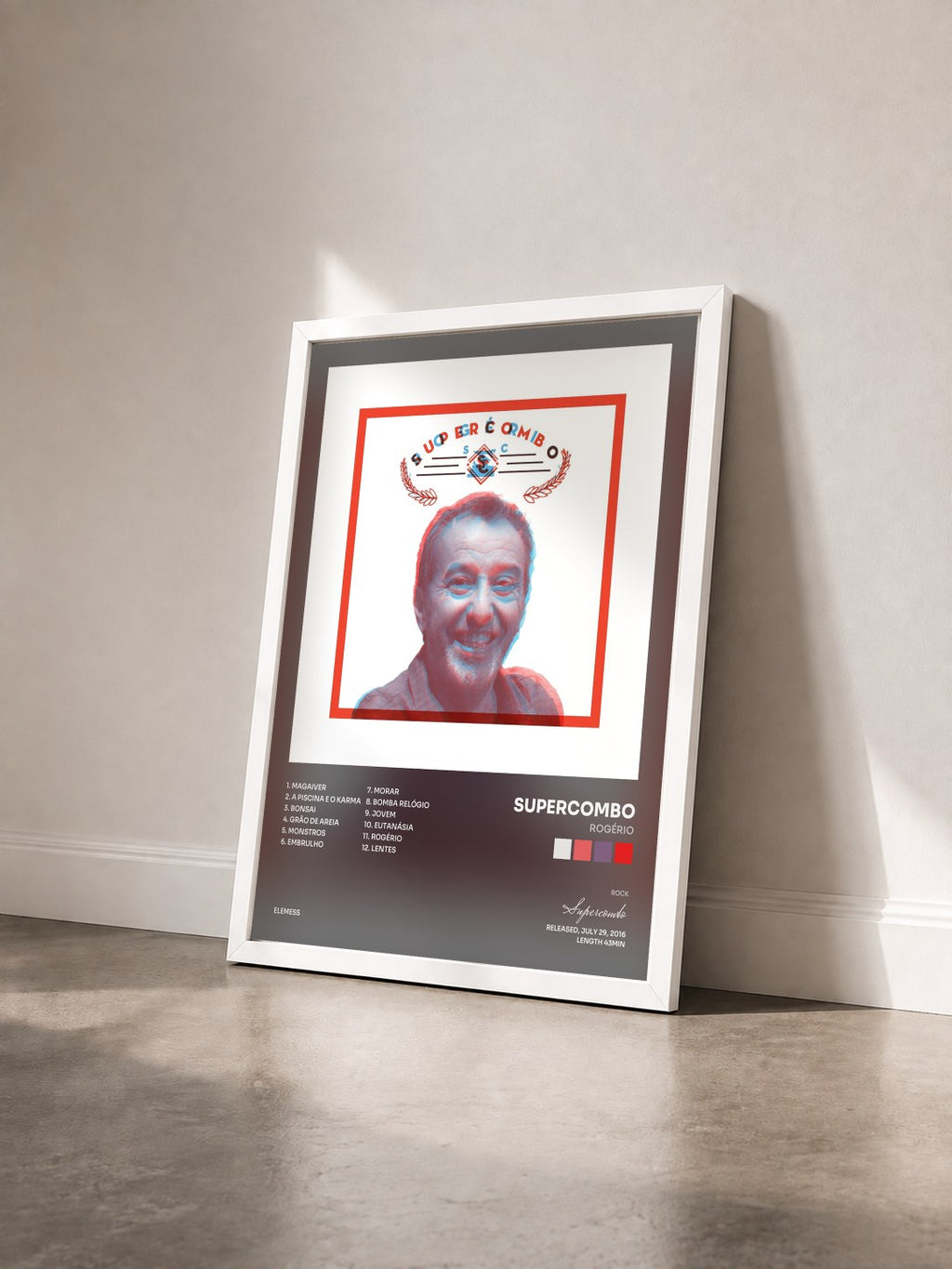 #blanc Tableau de l'album Rogério de Supercombo vu de trois quarts, cadre blanc