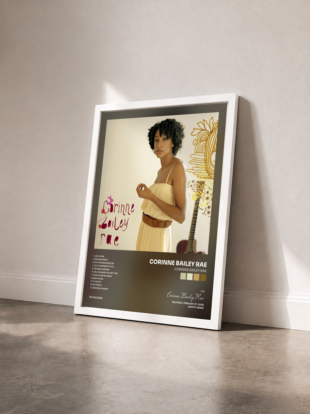 #blanc Tableau de l'album Corinne Bailey Rae de Corinne Bailey Rae vu de trois quarts, cadre blanc