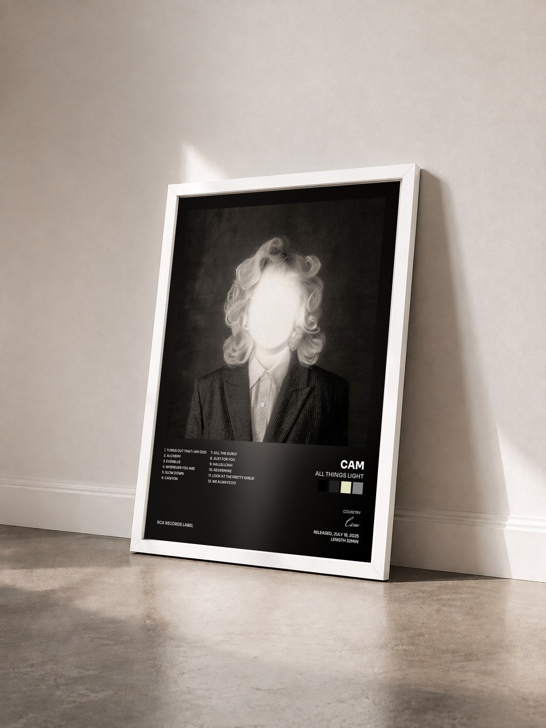 #blanc Tableau de l'album All Things Light de Cam vu de trois quarts, cadre blanc