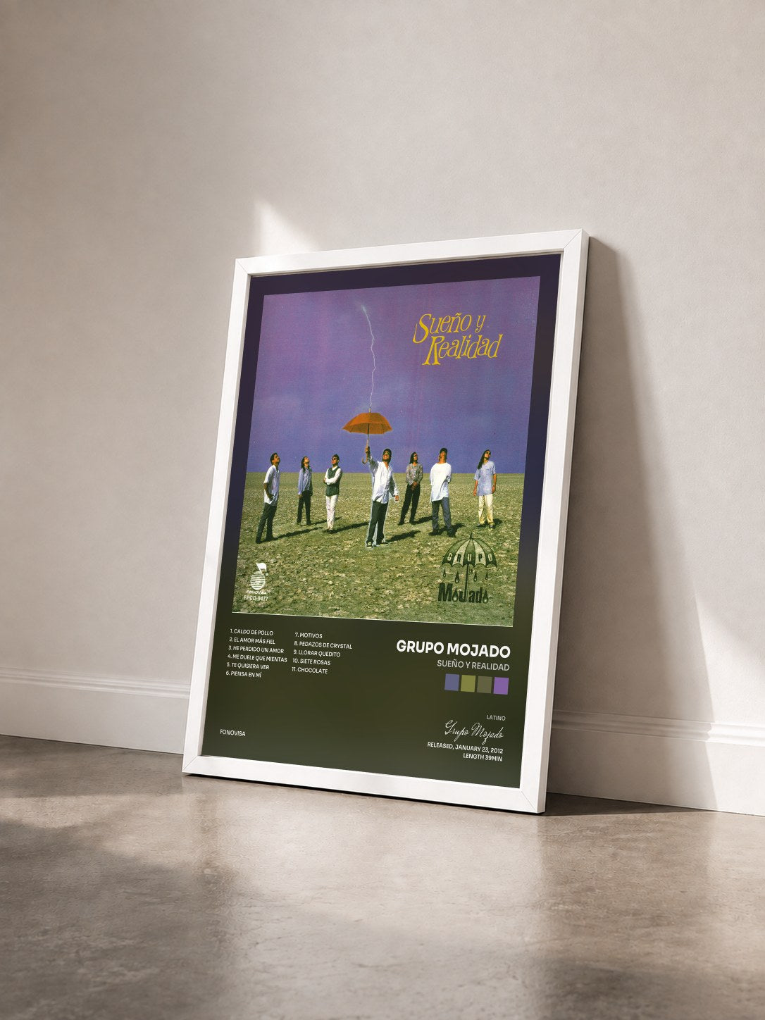 #blanc Tableau de l'album Sueño Y Realidad de Grupo Mojado vu de trois quarts, cadre blanc