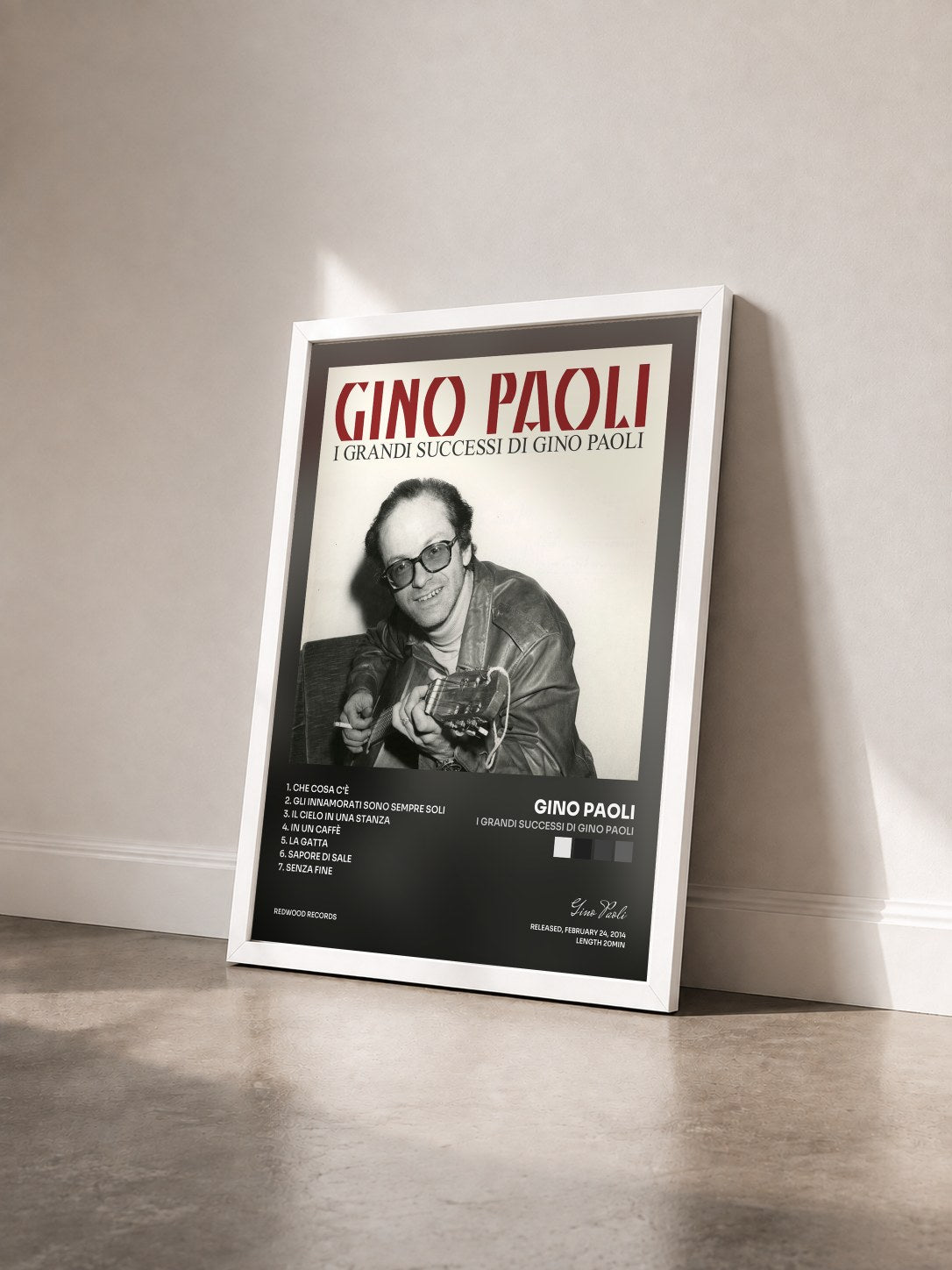 #blanc Tableau de l'album I Grandi Successi di Gino Paoli de Gino Paoli vu de trois quarts, cadre blanc