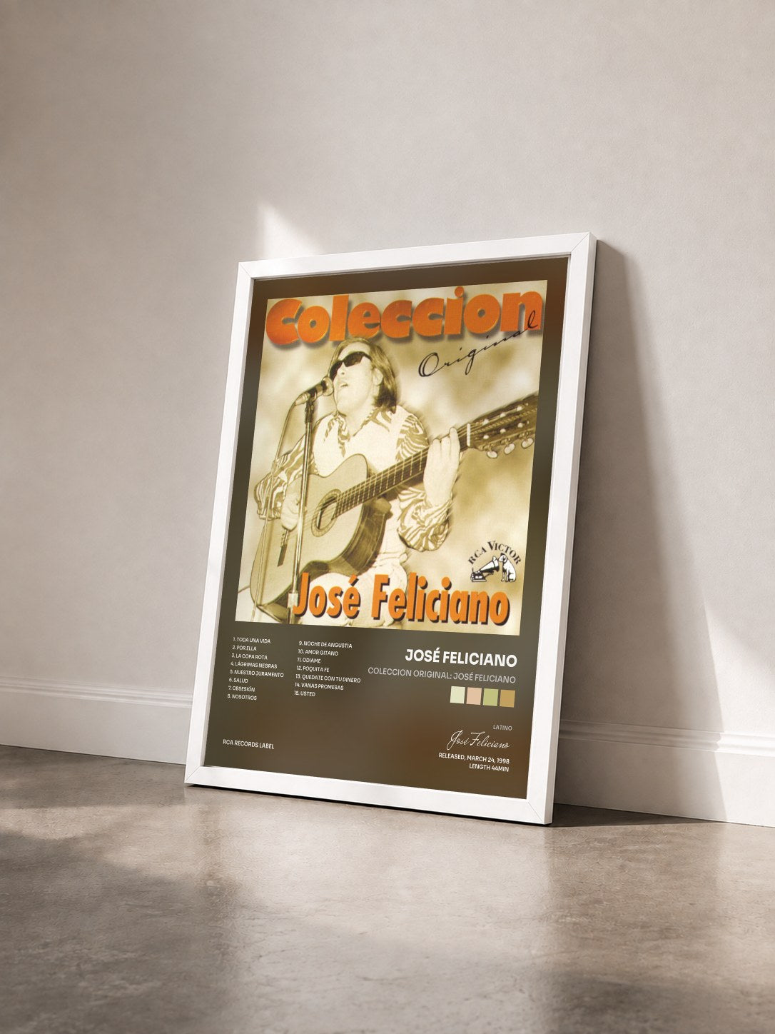 #blanc Tableau de l'album Coleccion Original: José Feliciano de José Feliciano vu de trois quarts, cadre blanc