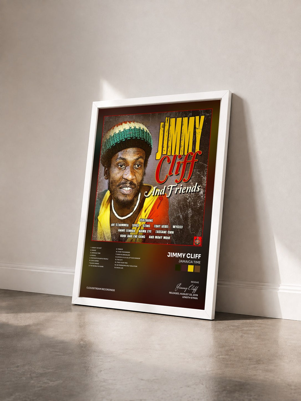 #blanc Tableau de l'album Jamaica Time de Jimmy Cliff vu de trois quarts, cadre blanc