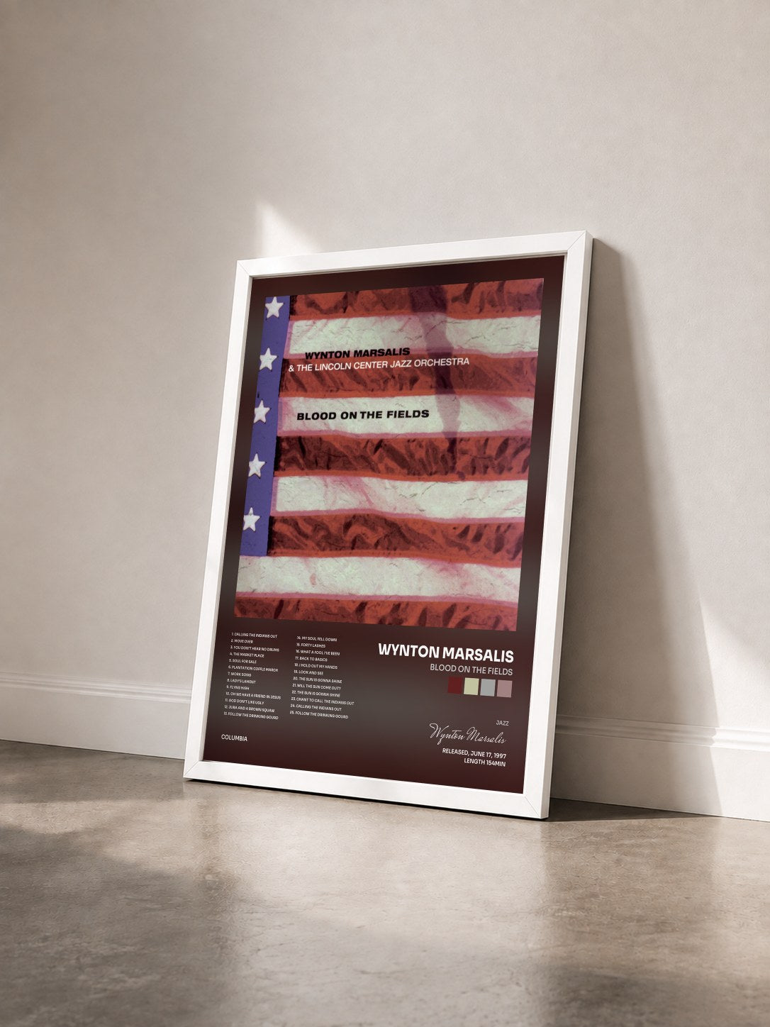 #blanc Tableau de l'album Blood On The Fields de Wynton Marsalis vu de trois quarts, cadre blanc