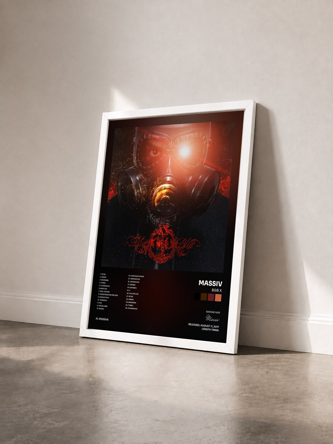 #blanc Tableau de l'album BGB X de Massiv vu de trois quarts, cadre blanc