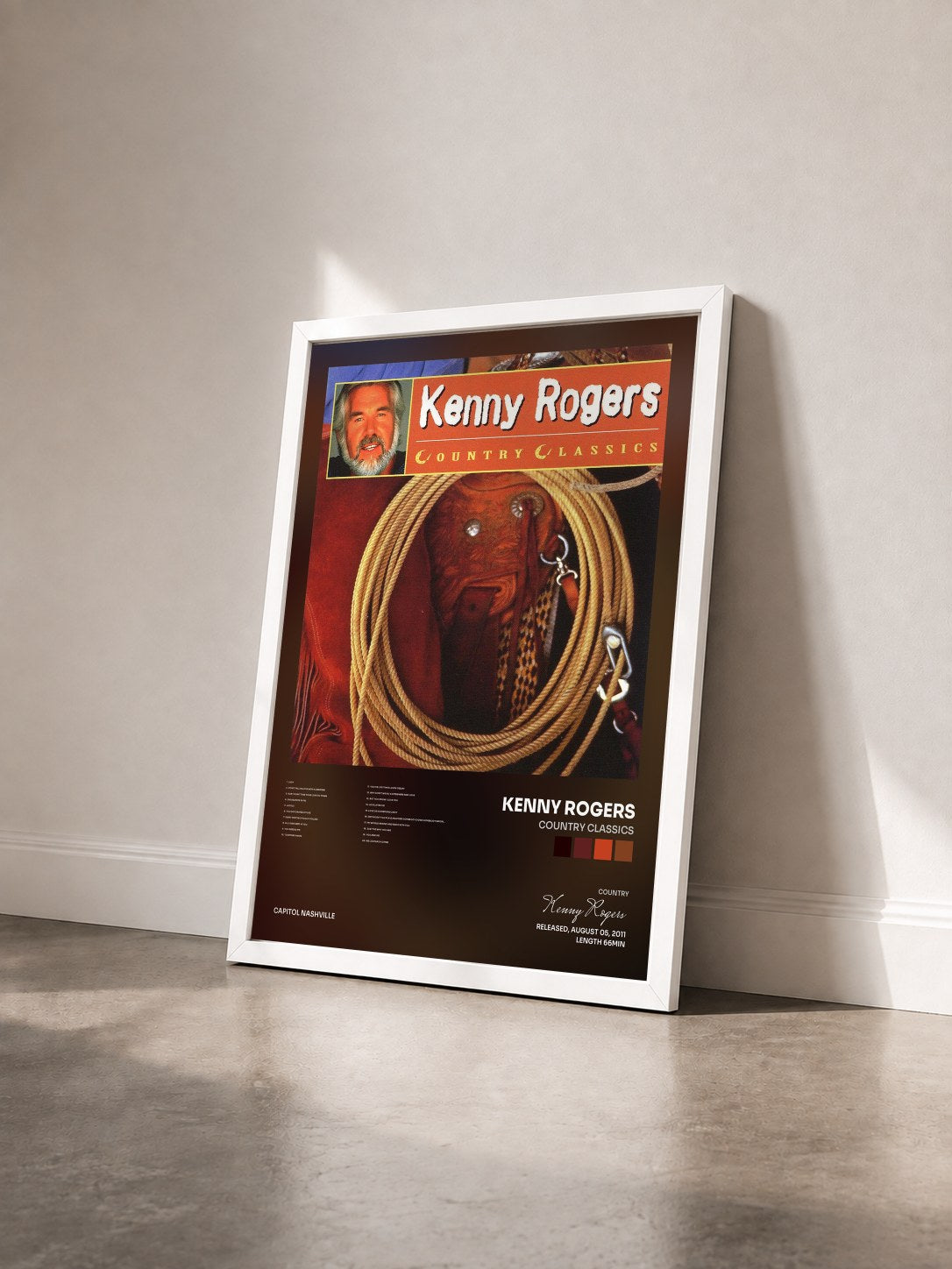 #blanc Tableau de l'album Country Classics de Kenny Rogers vu de trois quarts, cadre blanc