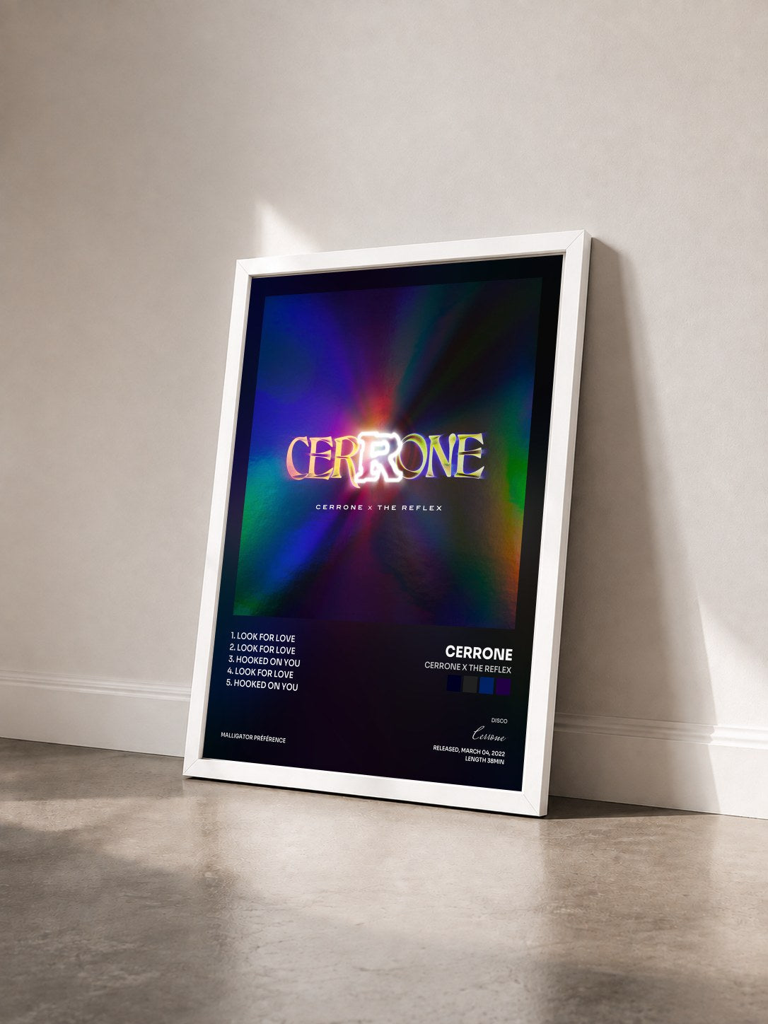 #blanc Tableau de l'album Cerrone X The Reflex de Cerrone vu de trois quarts, cadre blanc