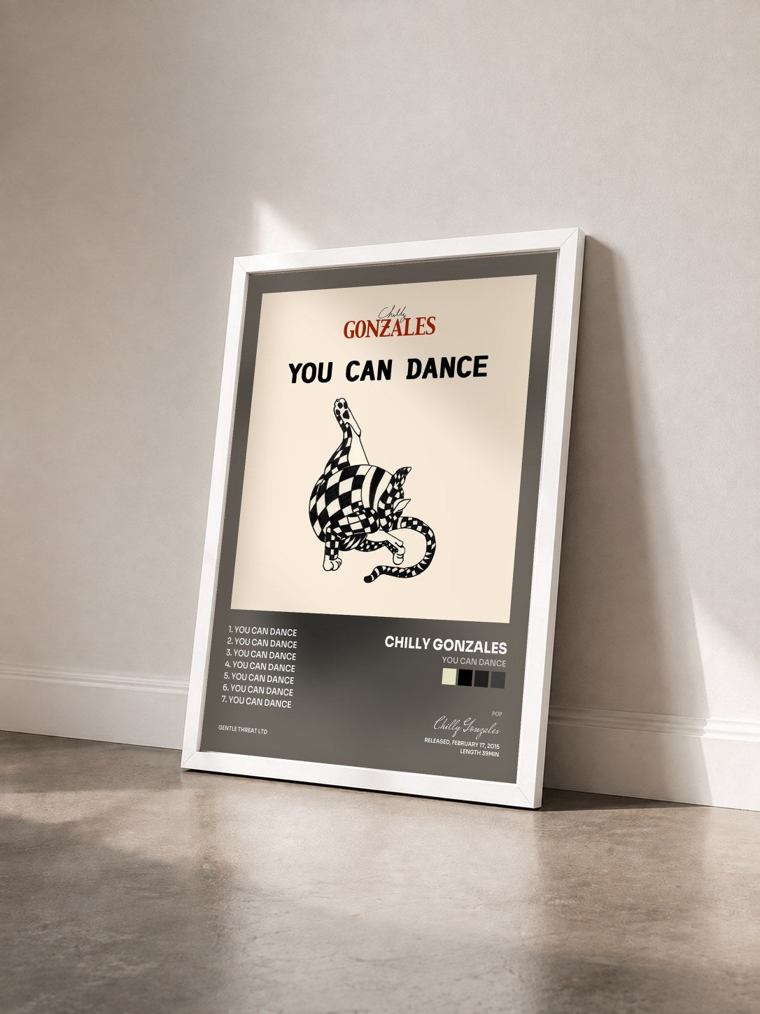 #blanc Tableau de l'album You Can Dance de Chilly Gonzales vu de trois quarts, cadre blanc