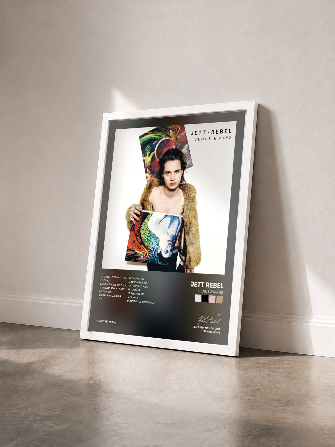 #blanc Tableau de l'album Venus & Mars de Jett Rebel vu de trois quarts, cadre blanc