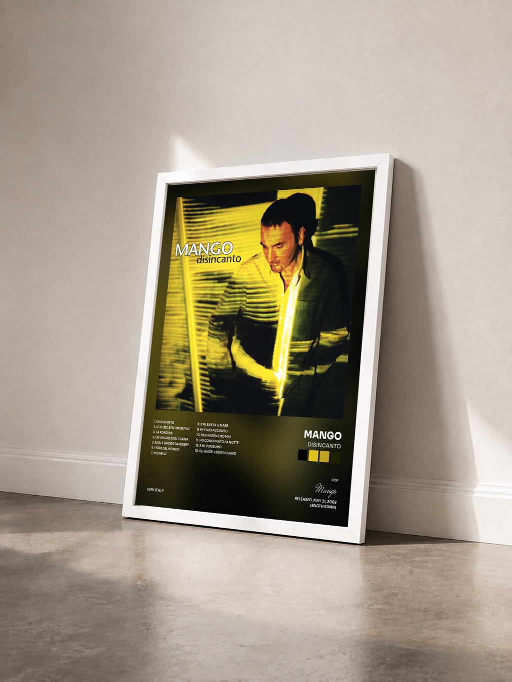 #blanc Disincanto by Mango as a framed art print seen at an angle, white frame