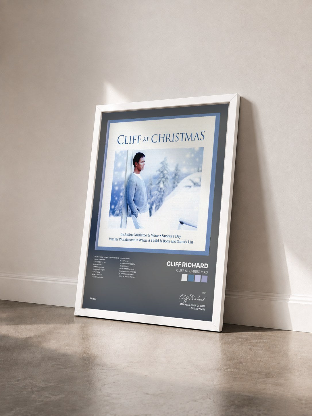 #blanc Tableau de l'album Cliff at Christmas de Cliff Richard vu de trois quarts, cadre blanc