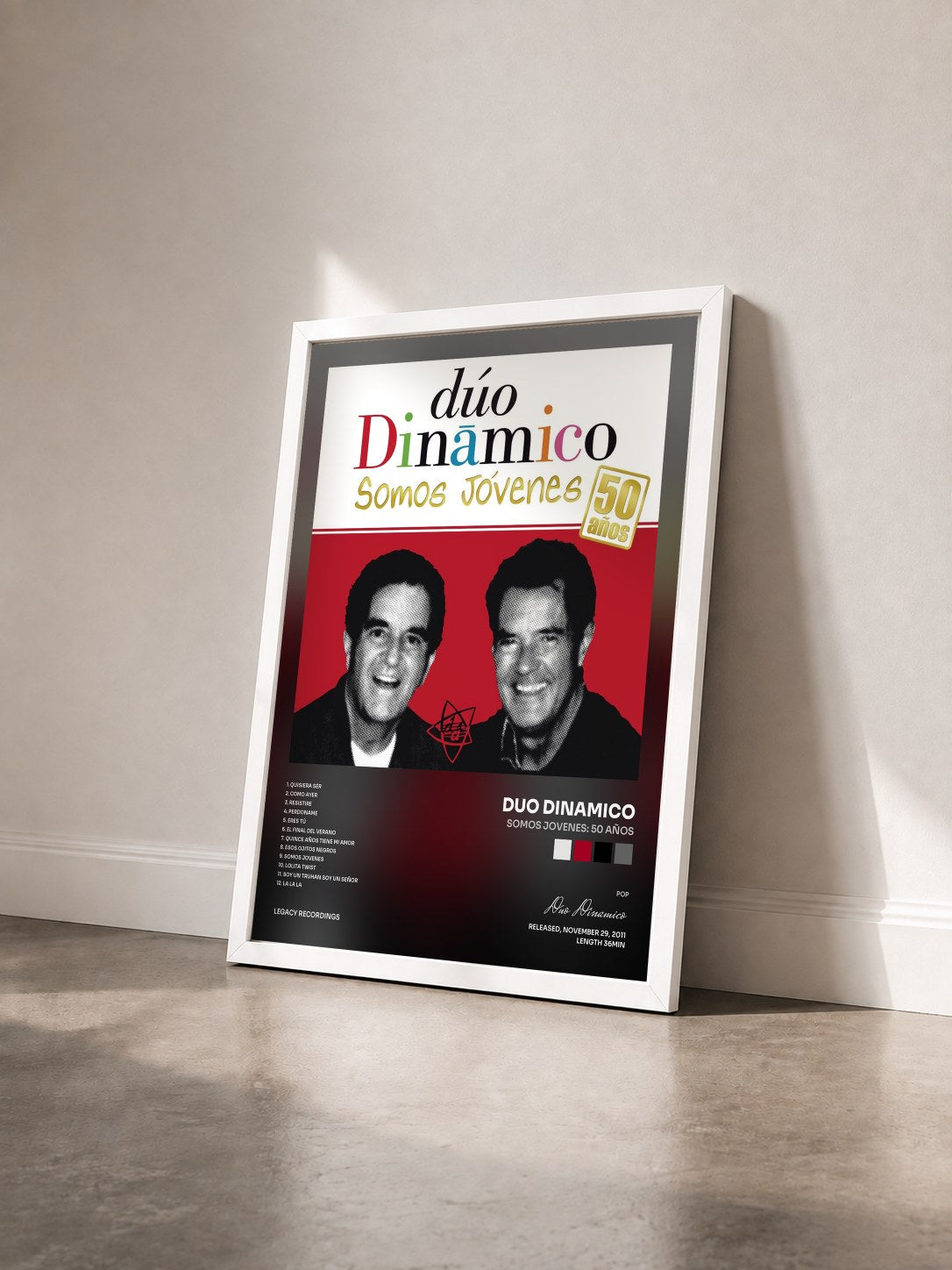 #blanc Tableau de l'album Somos Jovenes: 50 Años de Duo Dinamico vu de trois quarts, cadre blanc