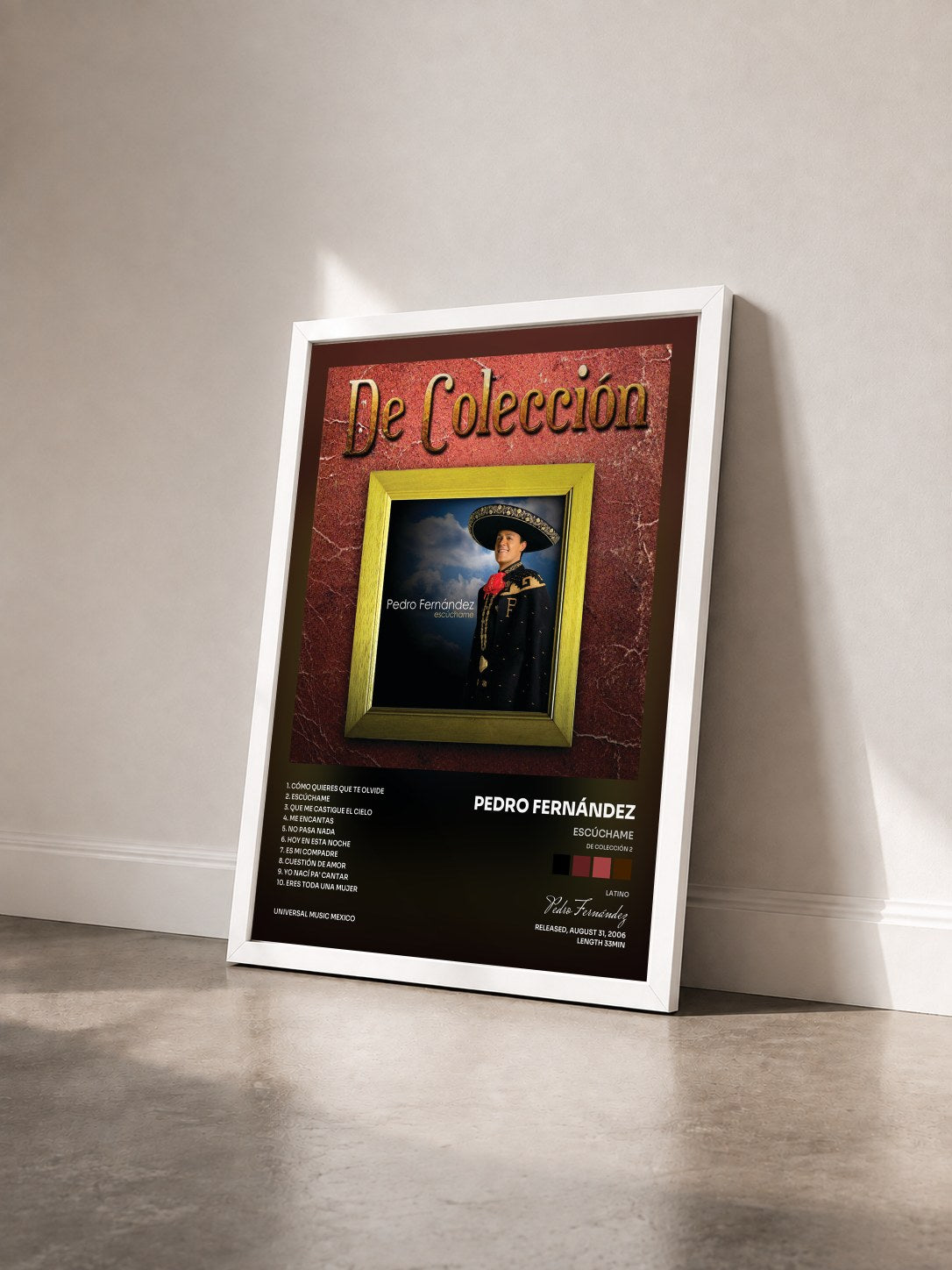 #blanc Tableau de l'album Escúchame (De Colección 2) de Pedro Fernández vu de trois quarts, cadre blanc