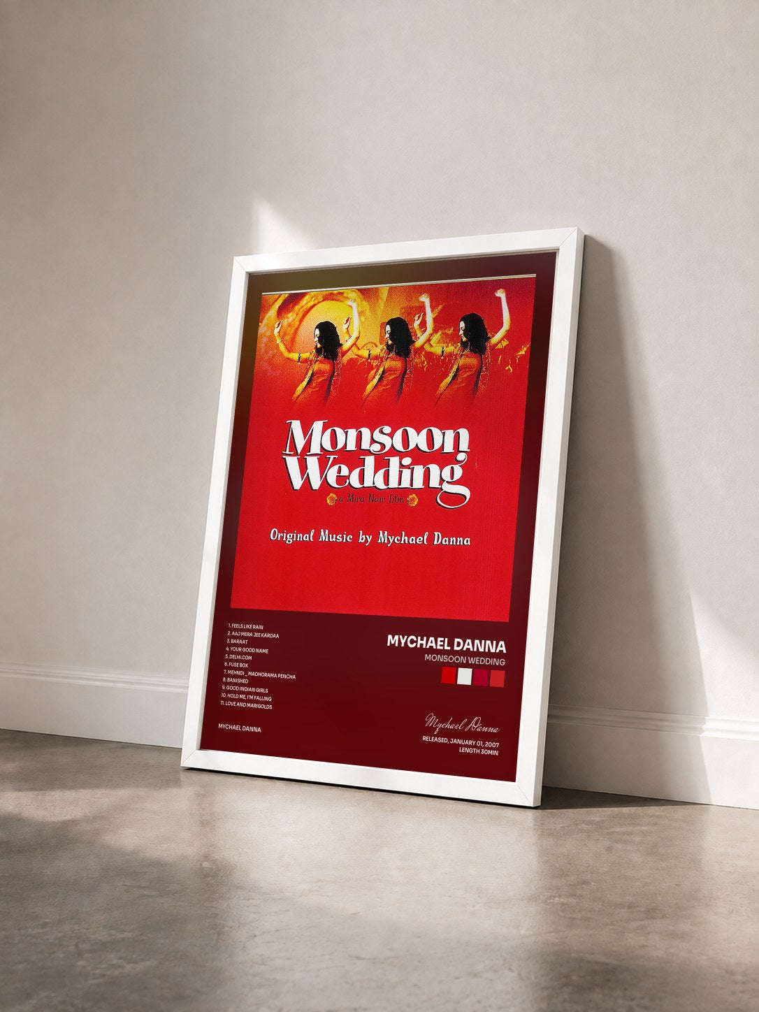 #blanc Tableau de l'album Monsoon Wedding de Mychael Danna vu de trois quarts, cadre blanc