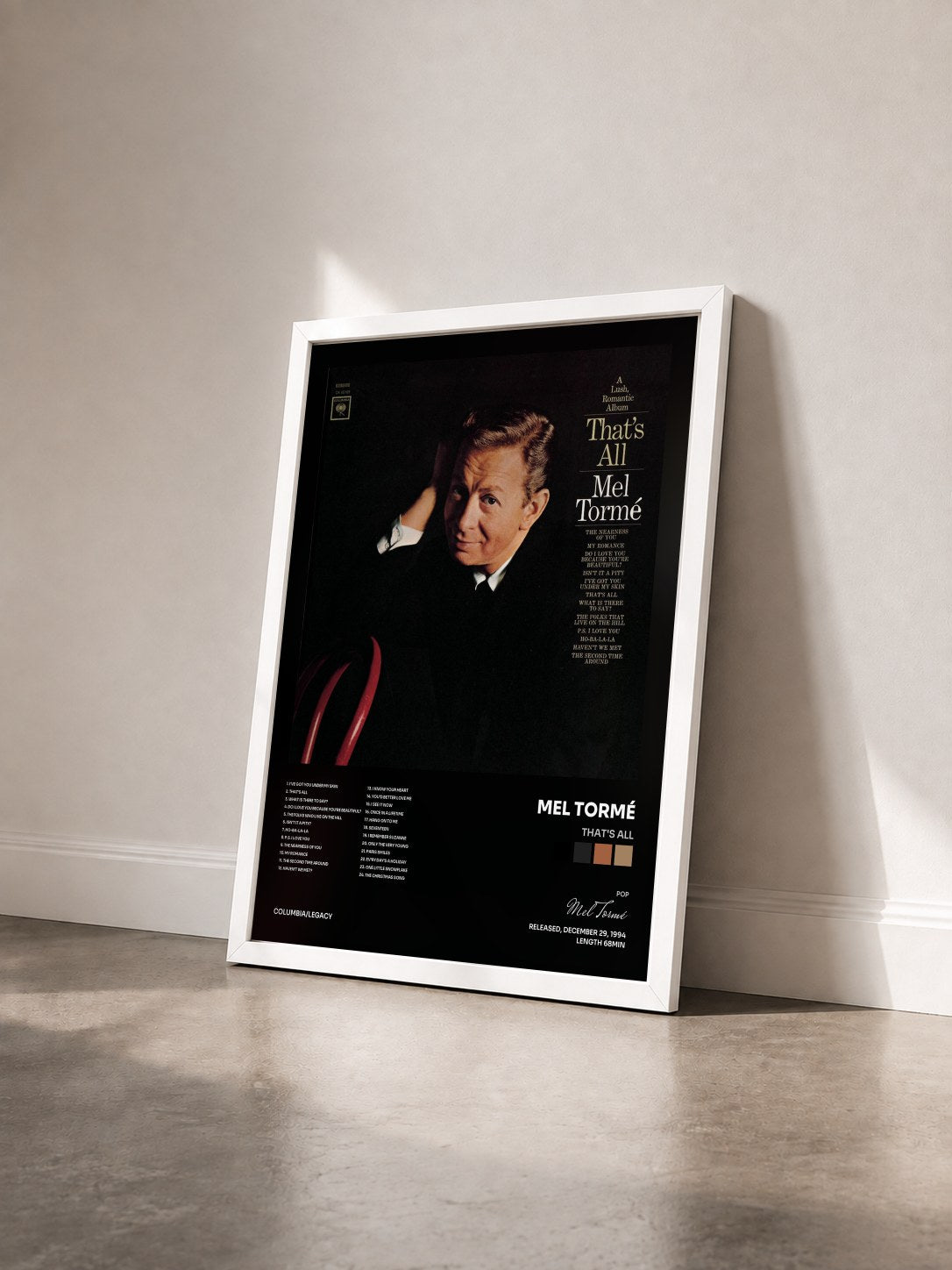 #blanc Tableau de l'album That's All de Mel Tormé vu de trois quarts, cadre blanc