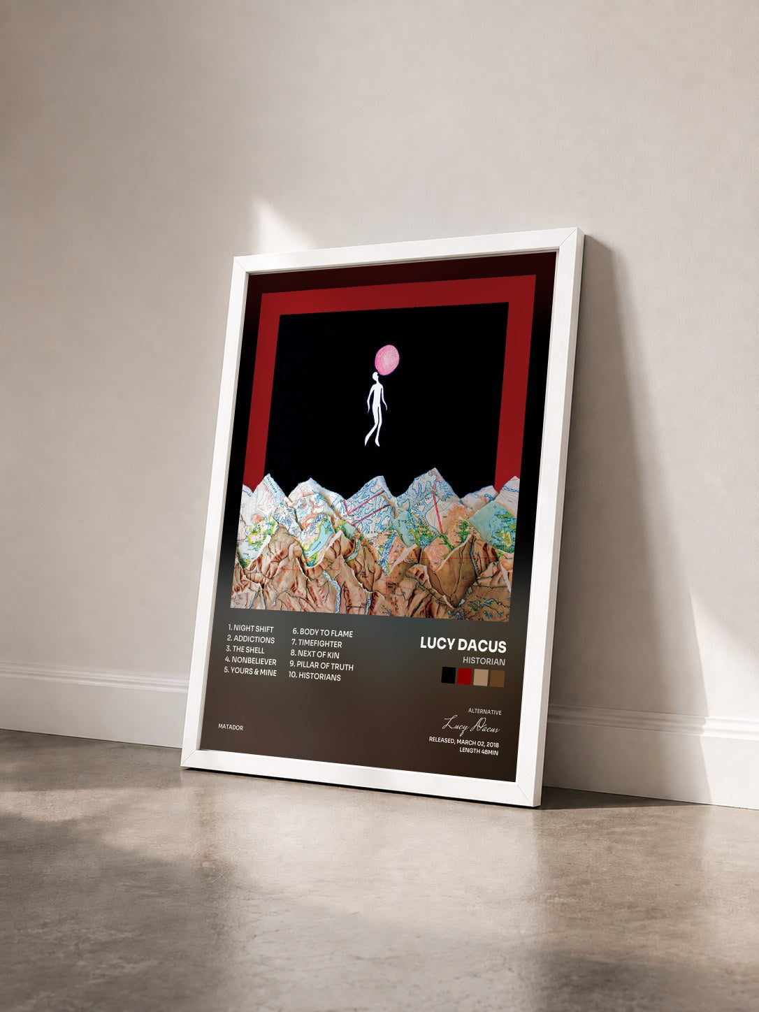 #blanc Tableau de l'album Historian de Lucy Dacus vu de trois quarts, cadre blanc