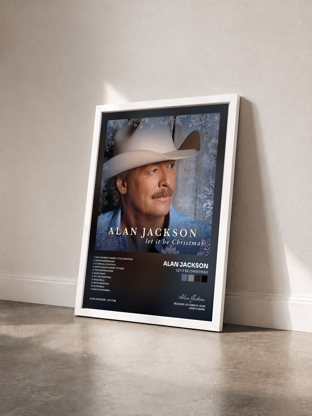 #blanc Tableau de l'album Let It Be Christmas de Alan Jackson vu de trois quarts, cadre blanc