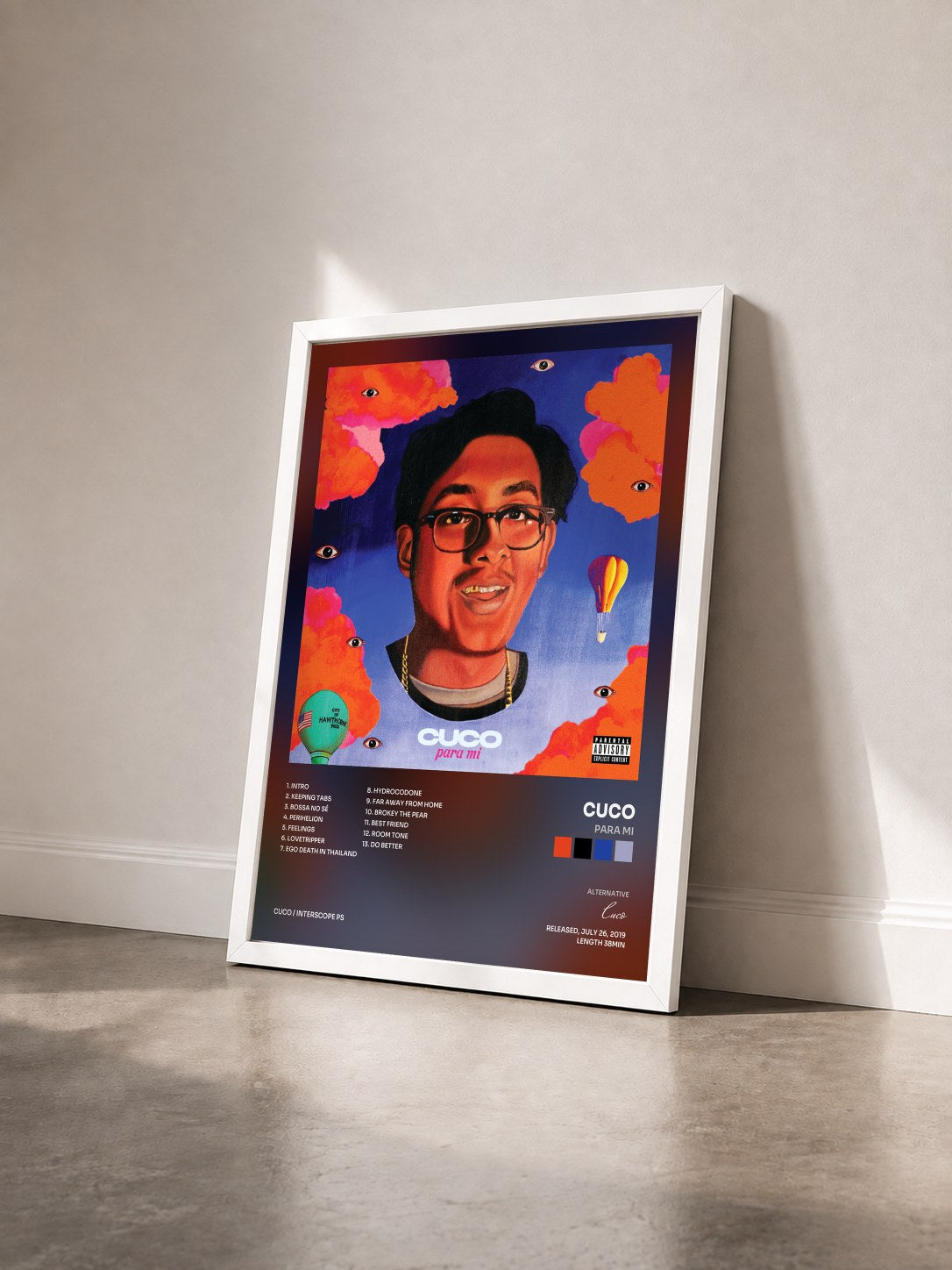 #blanc Tableau de l'album Para Mi de Cuco vu de trois quarts, cadre blanc