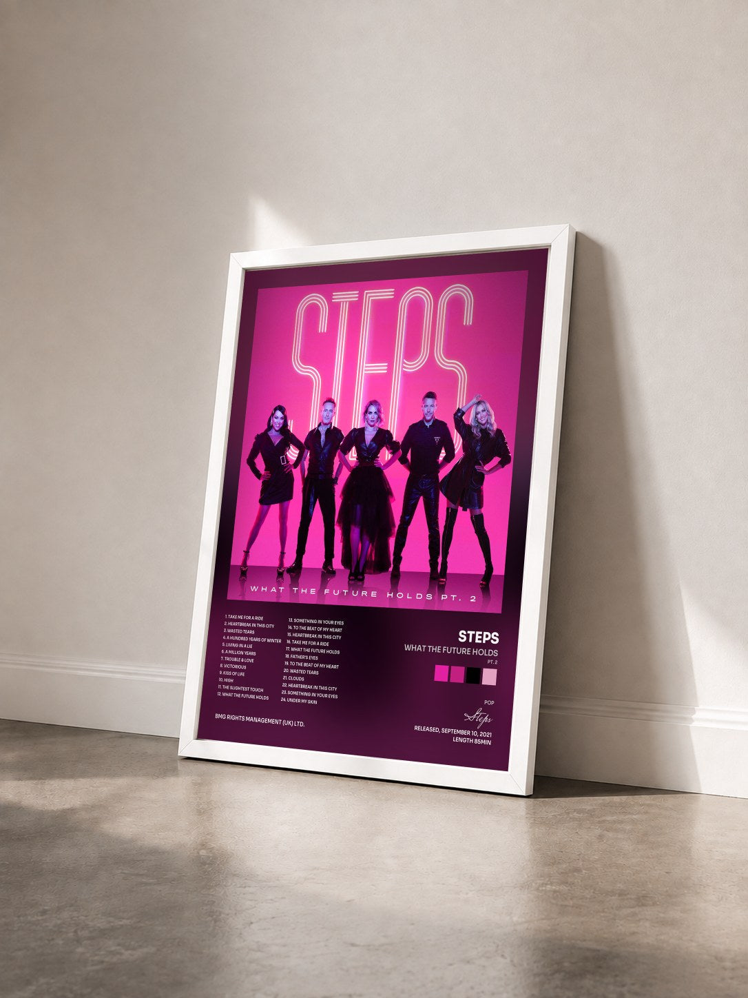 #blanc Tableau de l'album What the Future Holds (Pt. 2) de Steps vu de trois quarts, cadre blanc
