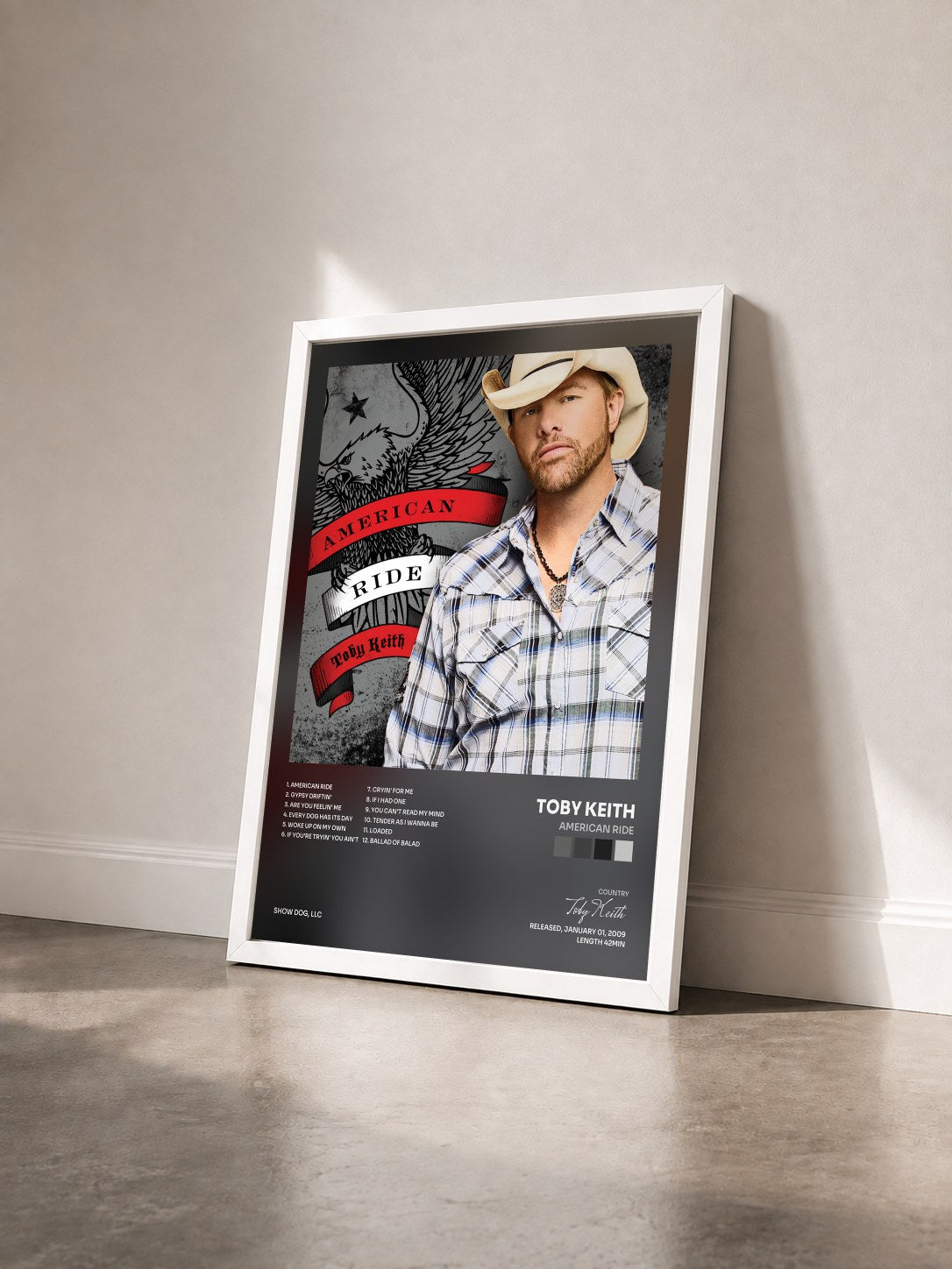 #blanc Tableau de l'album American Ride de Toby Keith vu de trois quarts, cadre blanc