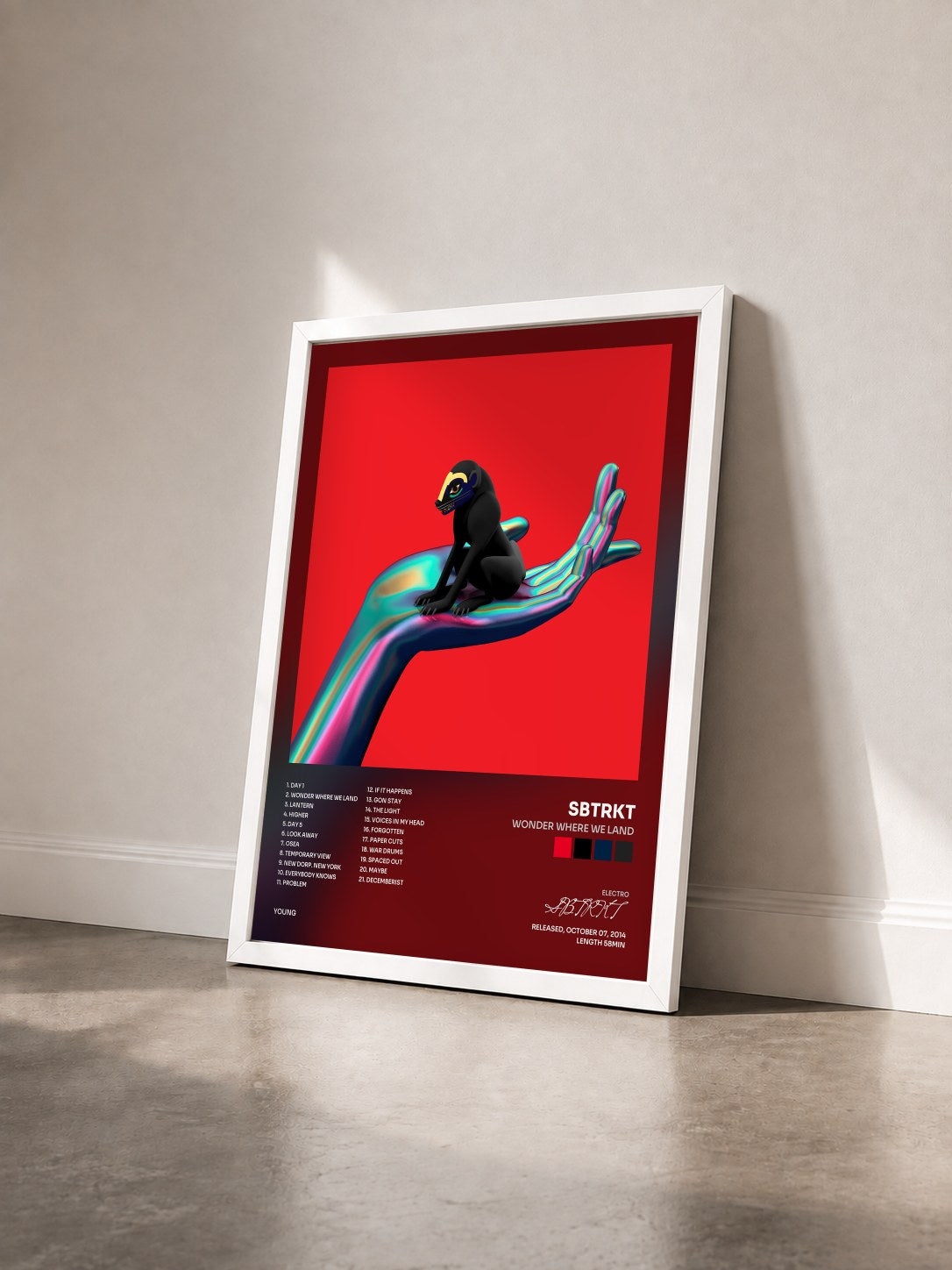 #blanc Tableau de l'album Wonder Where We Land de SBTRKT vu de trois quarts, cadre blanc