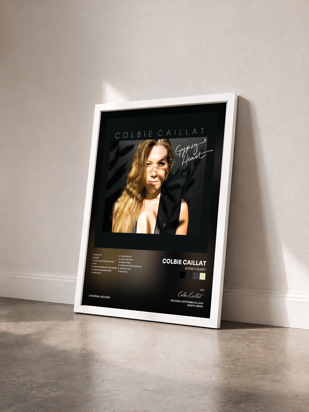 #blanc Tableau de l'album Gypsy Heart de Colbie Caillat vu de trois quarts, cadre blanc