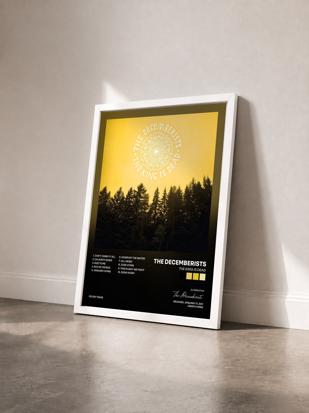 #blanc Tableau de l'album The King Is Dead de The Decemberists vu de trois quarts, cadre blanc