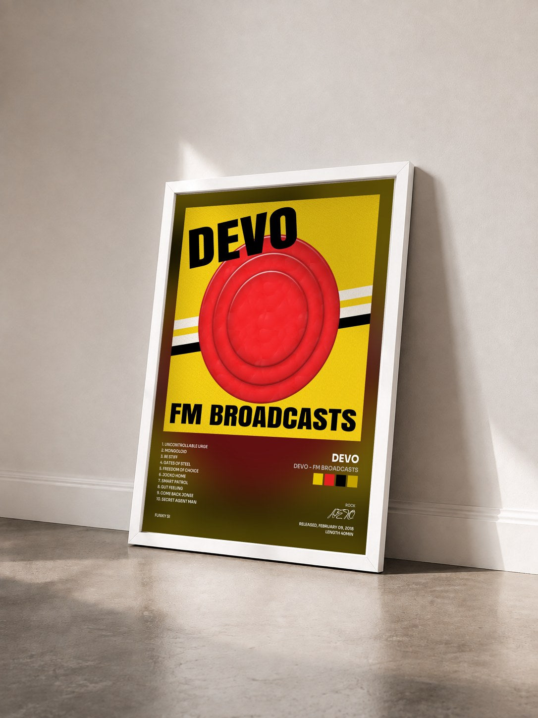 #blanc Tableau de l'album Devo - FM Broadcasts de DEVO vu de trois quarts, cadre blanc