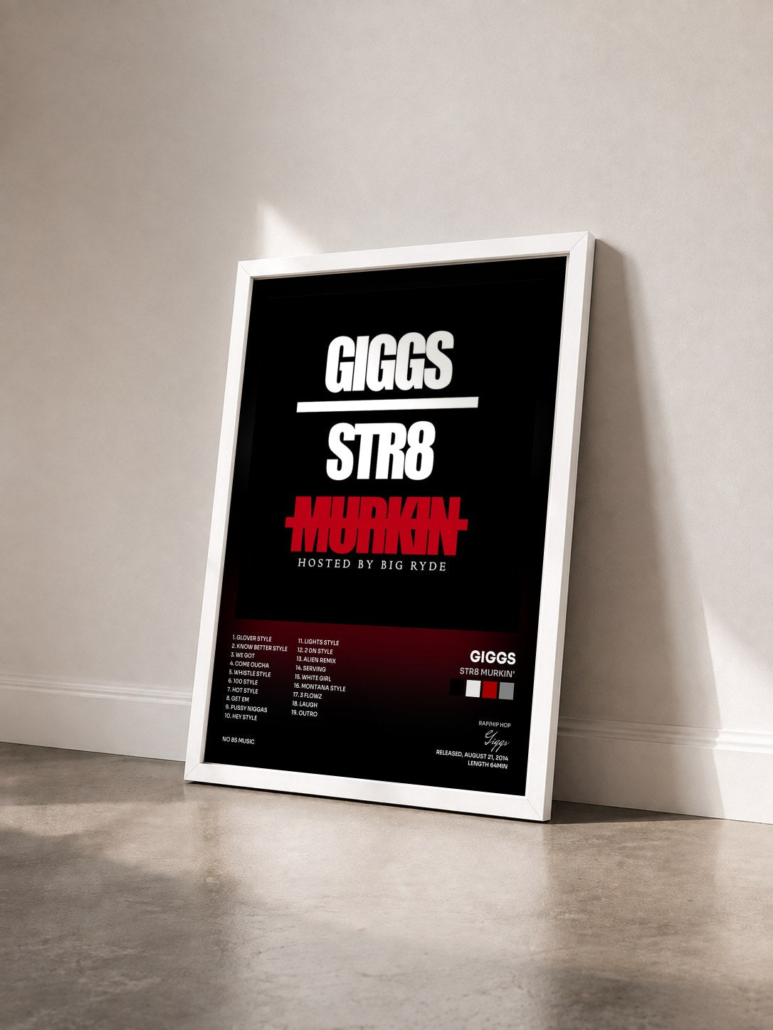 #blanc Tableau de l'album Str8 Murkin' de Giggs vu de trois quarts, cadre blanc