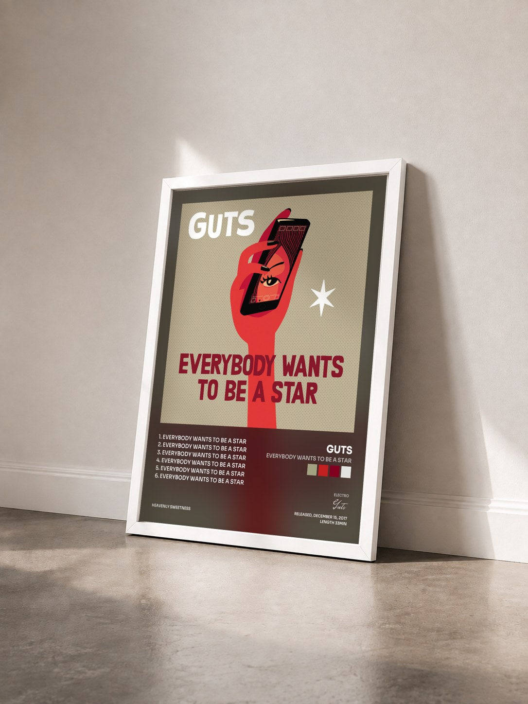 #blanc Tableau de l'album Everybody Wants to Be a Star de Guts vu de trois quarts, cadre blanc