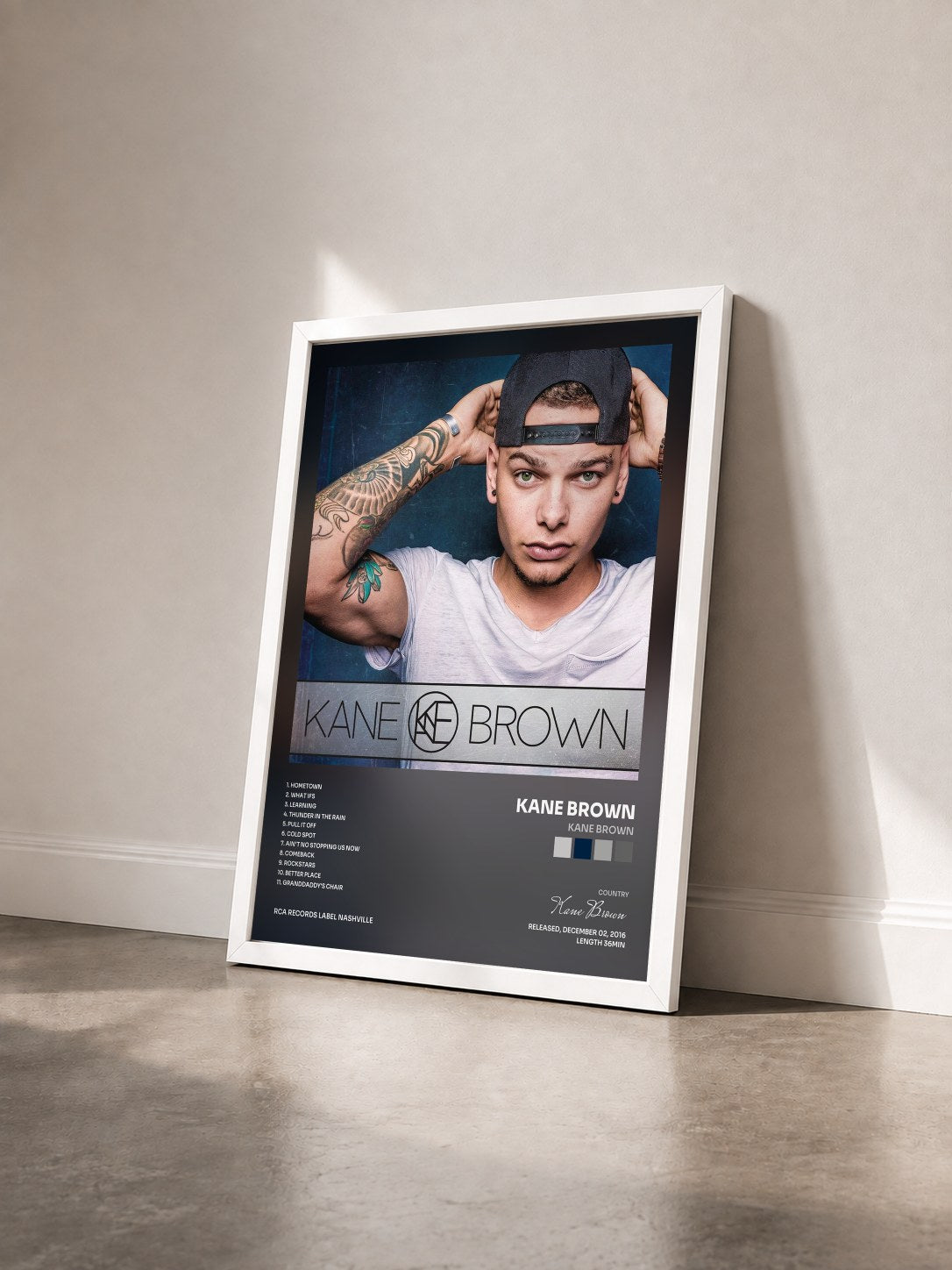 #blanc Tableau de l'album Kane Brown de Kane Brown vu de trois quarts, cadre blanc