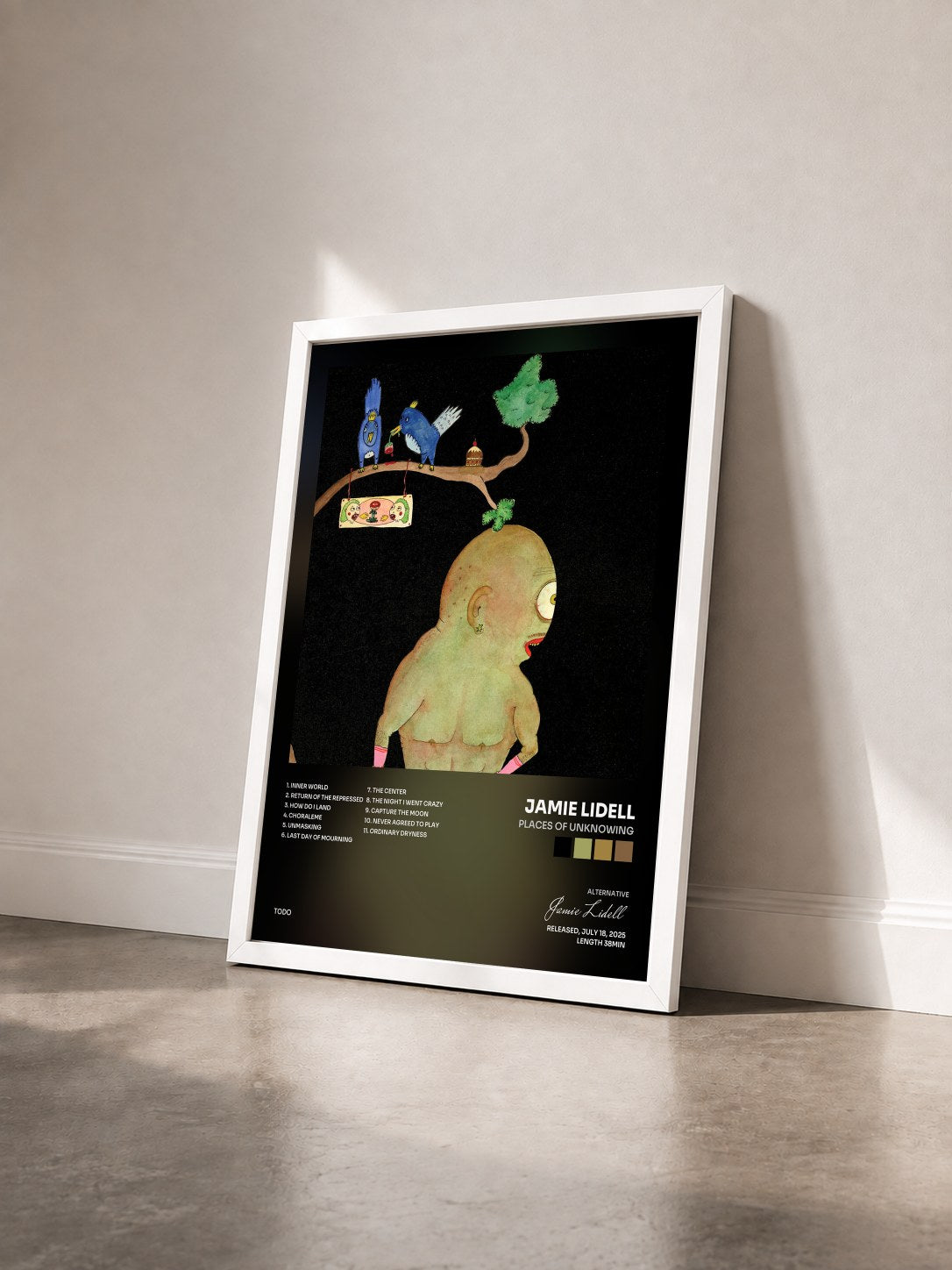 #blanc Tableau de l'album Places of Unknowing de Jamie Lidell vu de trois quarts, cadre blanc
