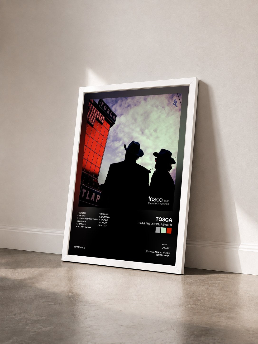#blanc Tableau de l'album Tlapa The Odeon Remixes de Tosca vu de trois quarts, cadre blanc